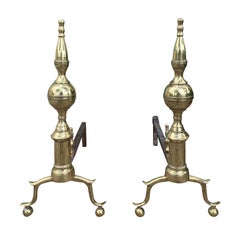 Pair of 19th Century Federal Brass Andirons