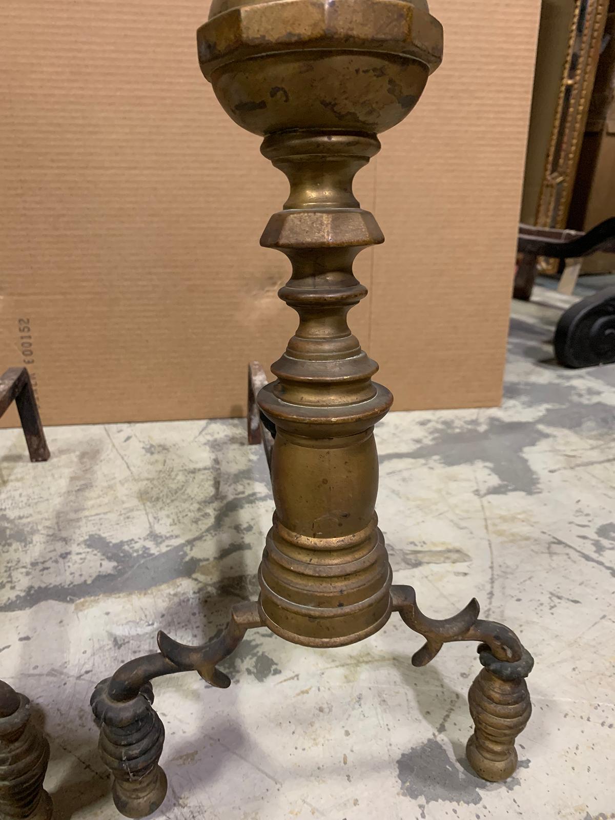 Pair of 19th Century Federal Style Brass Andirons For Sale 9