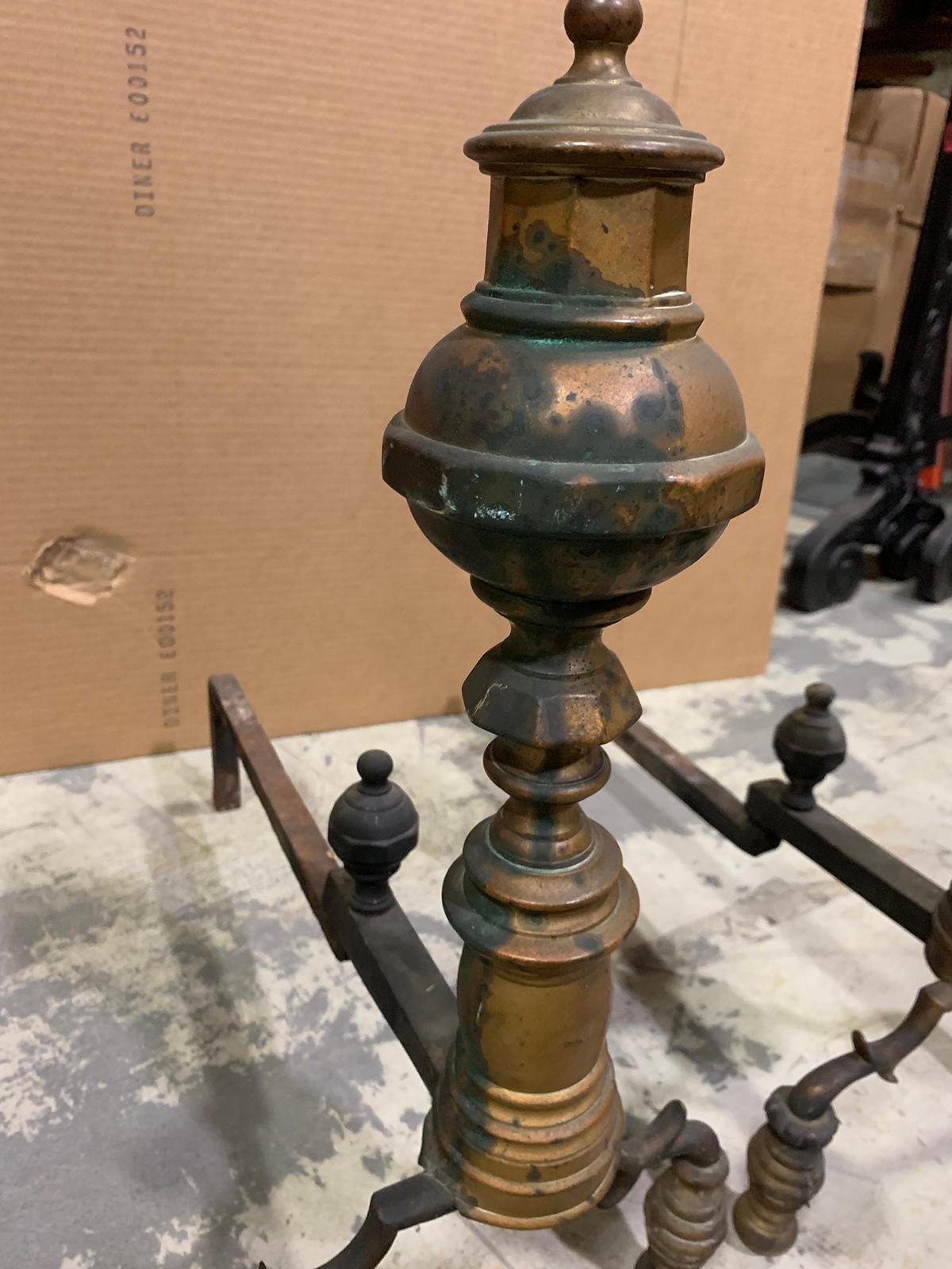 Pair of 19th Century Federal Style Brass Andirons For Sale 12