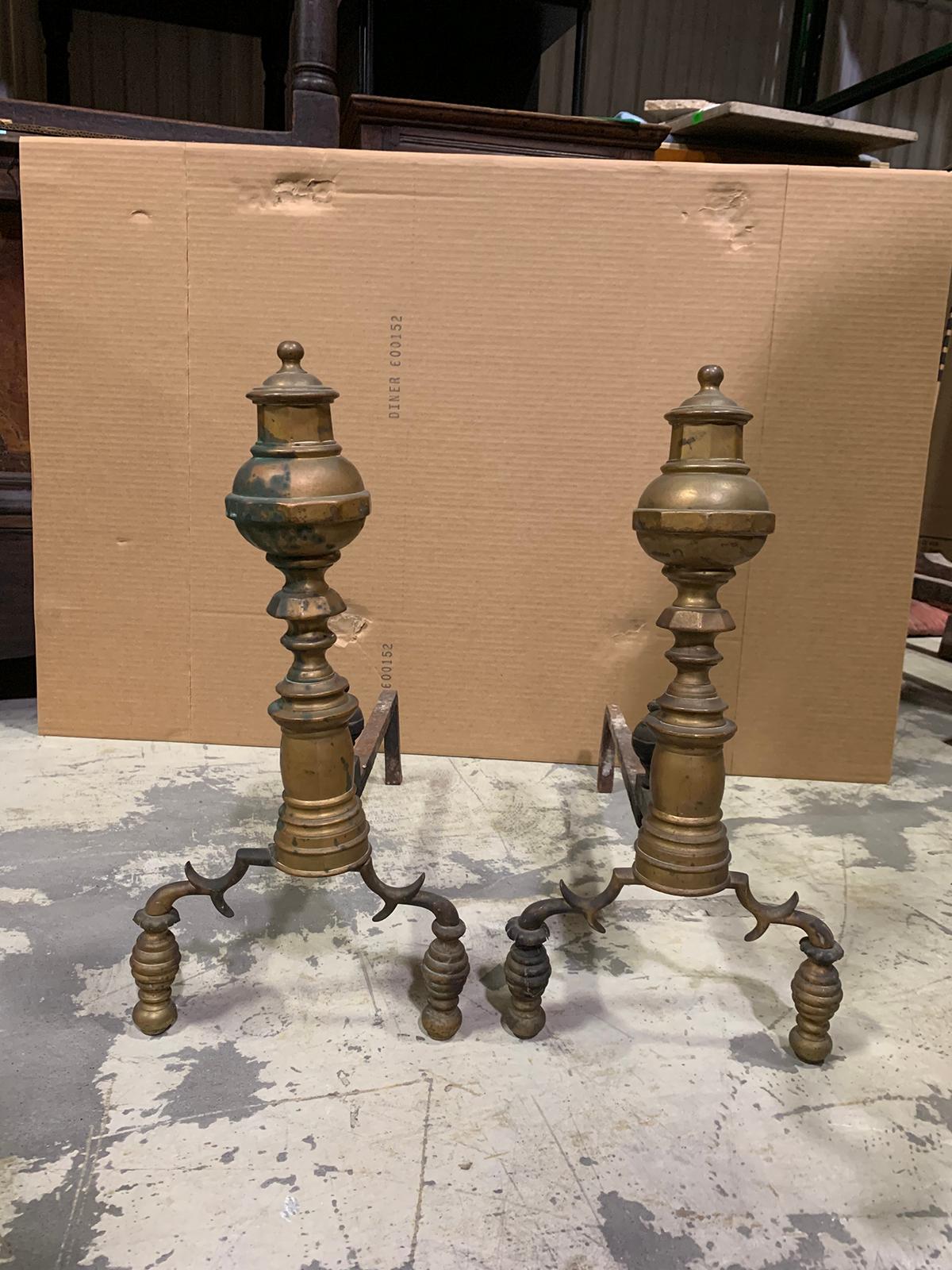 Pair of 19th century Federal style brass andirons.