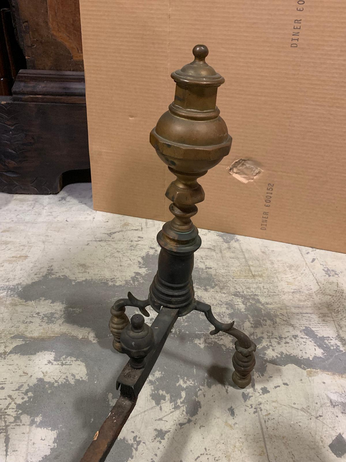 Pair of 19th Century Federal Style Brass Andirons For Sale 2