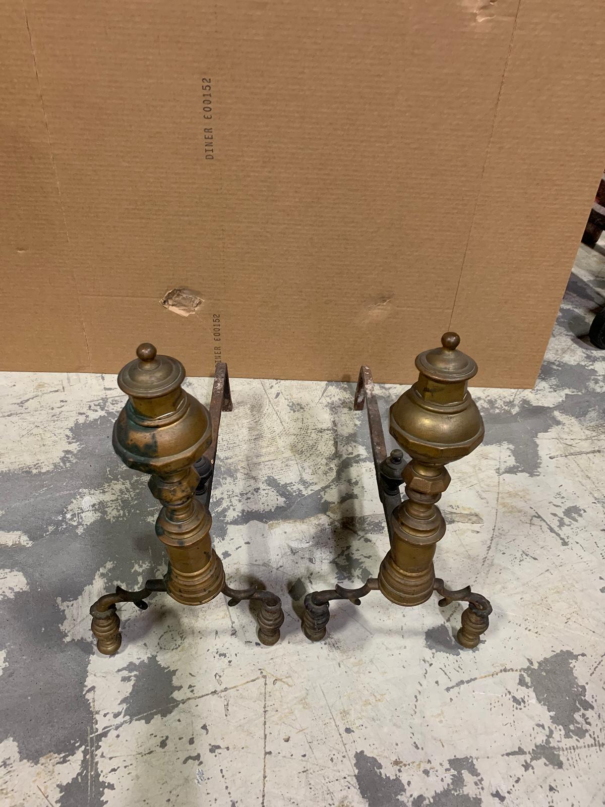 Pair of 19th Century Federal Style Brass Andirons For Sale 4