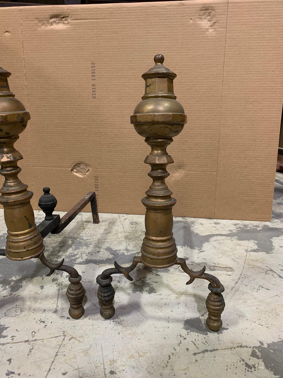 Pair of 19th Century Federal Style Brass Andirons For Sale 6
