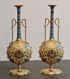 Pair of 19th Century Ferdinand Barbedienne Cloisonné Enamel Vases