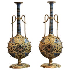 Pair of 19th Century Ferdinand Barbedienne Cloisonné Enamel Vases