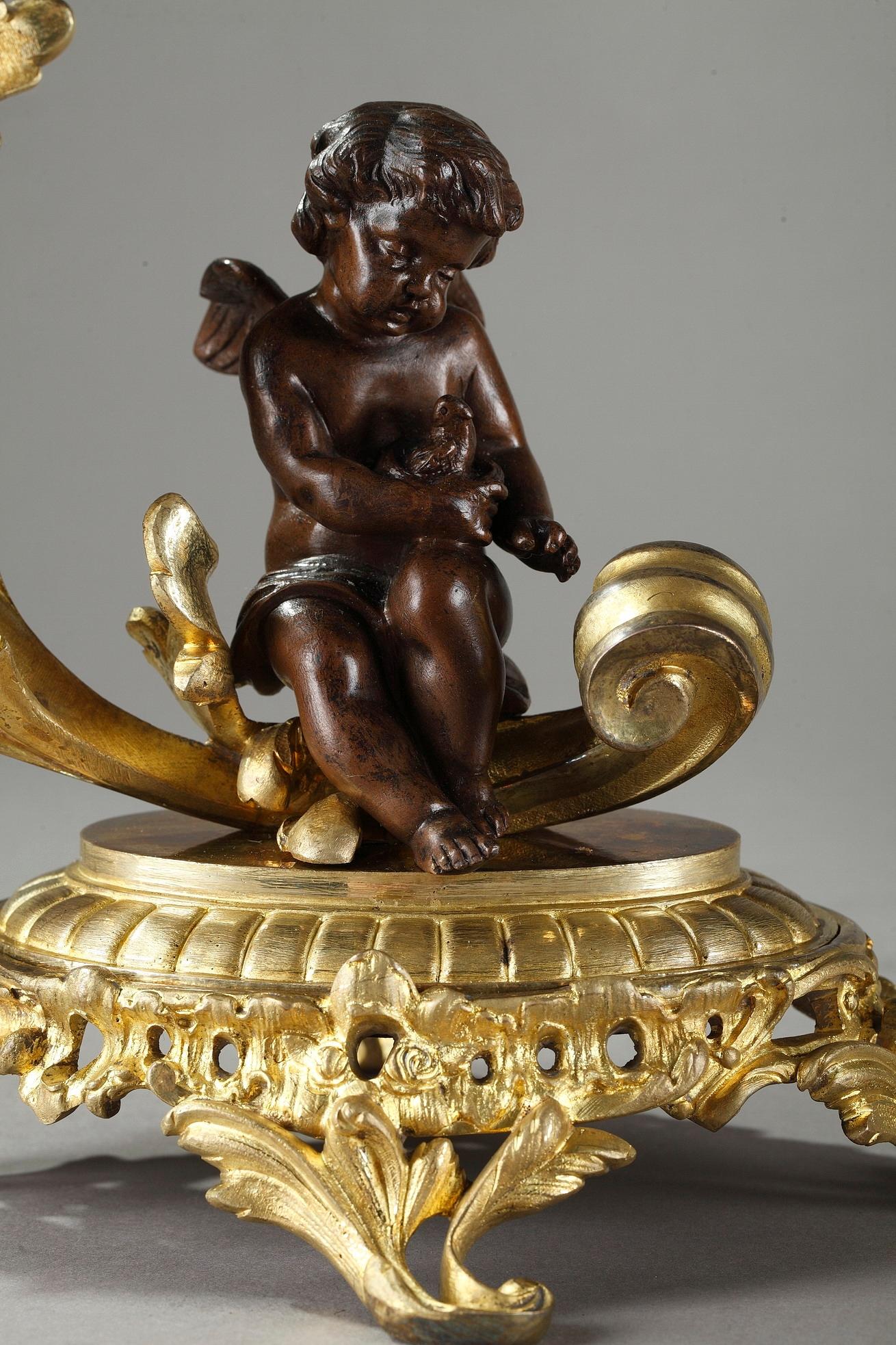 Louis XV Pair of 19th Century Figural Bronze Candelabra Lamps