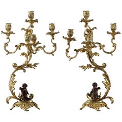 Pair of 19th Century Figural Bronze Candelabra Lamps