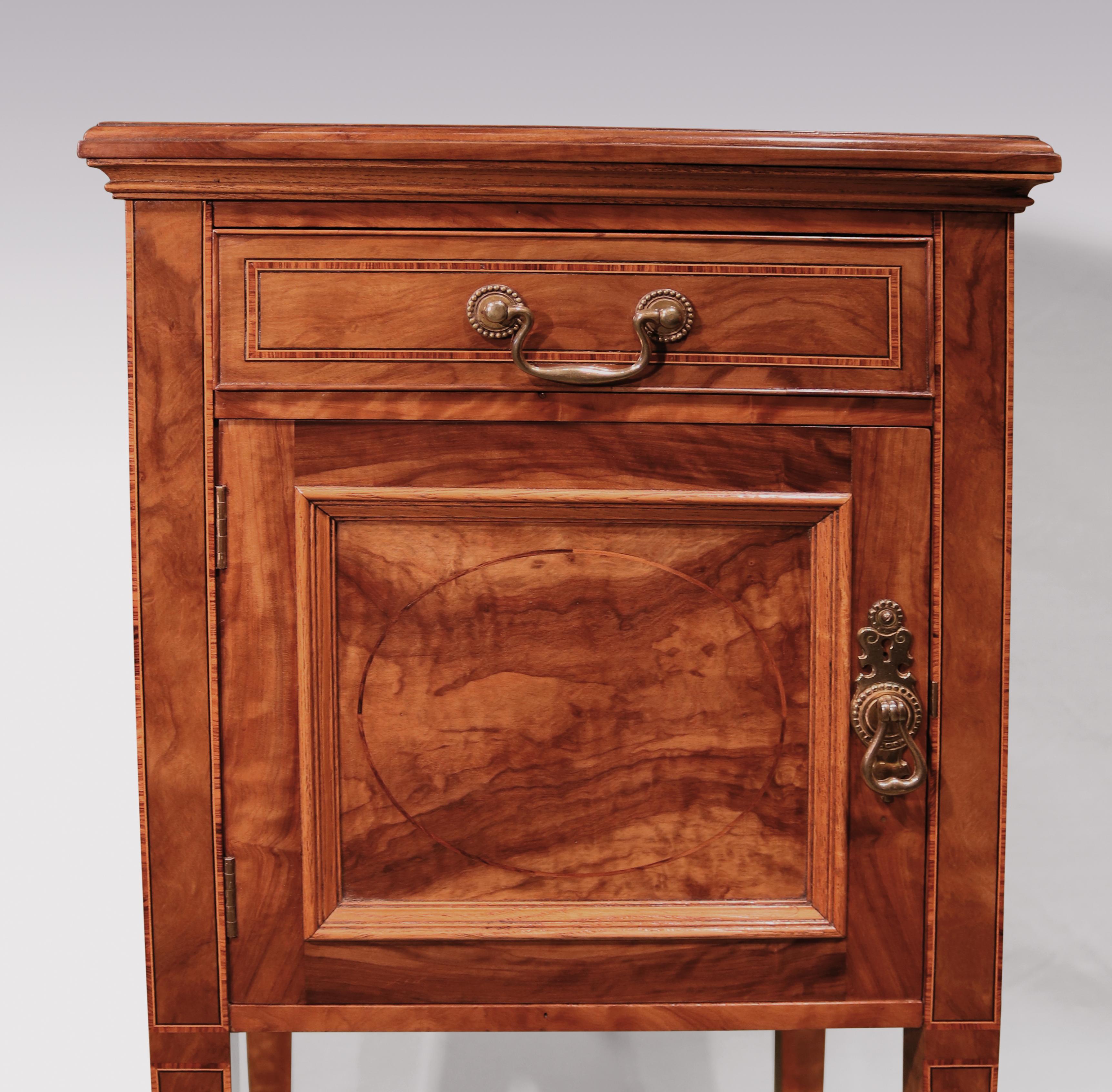 English Pair of 19th Century figured Olivewood Bedside Cabinets