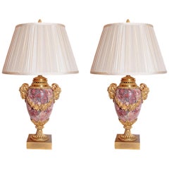 Pair of 19th Century Fine French Louis XVI Marble and Gilt Bronze Lamps