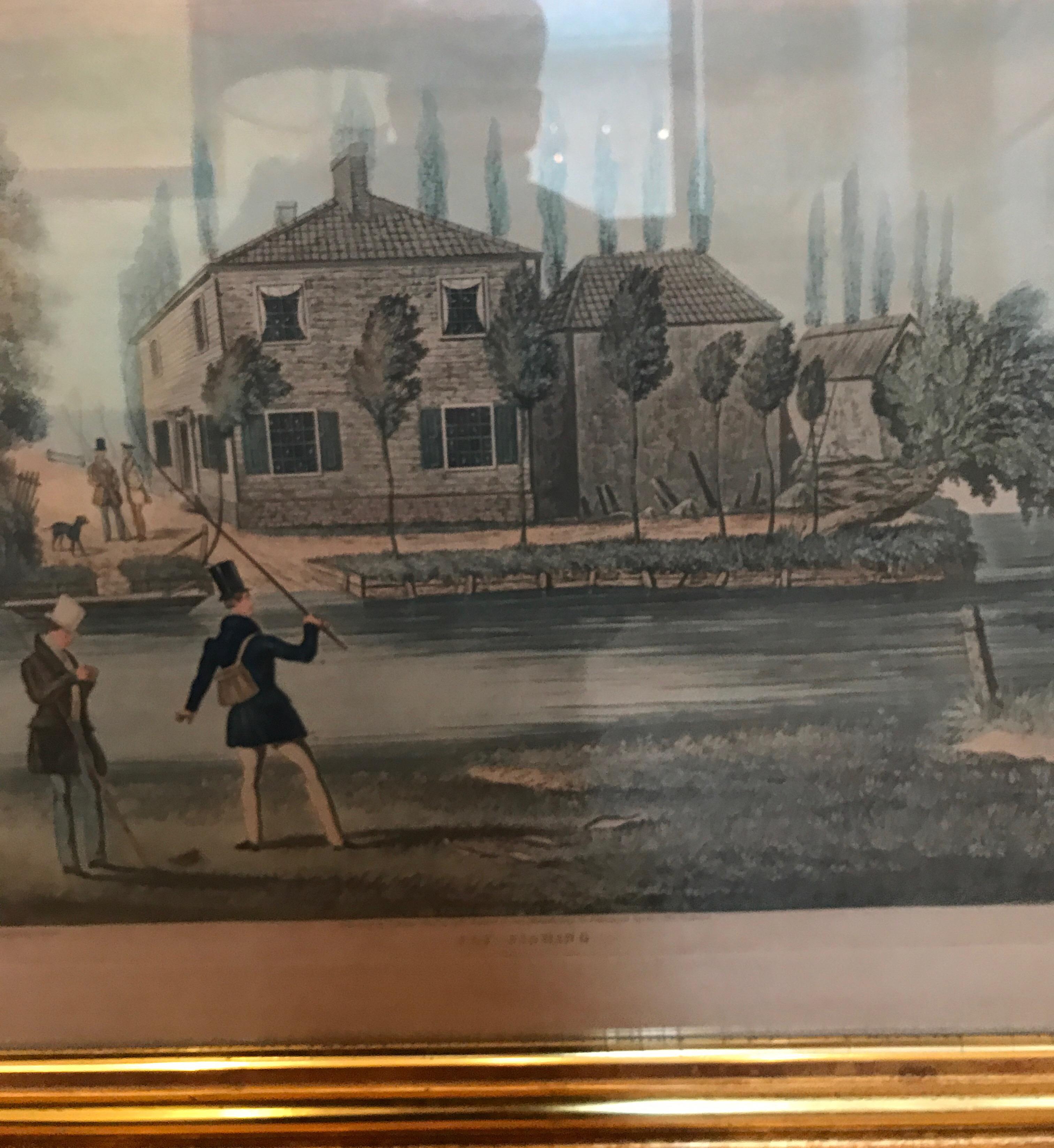 Pair of 19th Century Fishing Prints in Original Classic American Giltwood Frames 6
