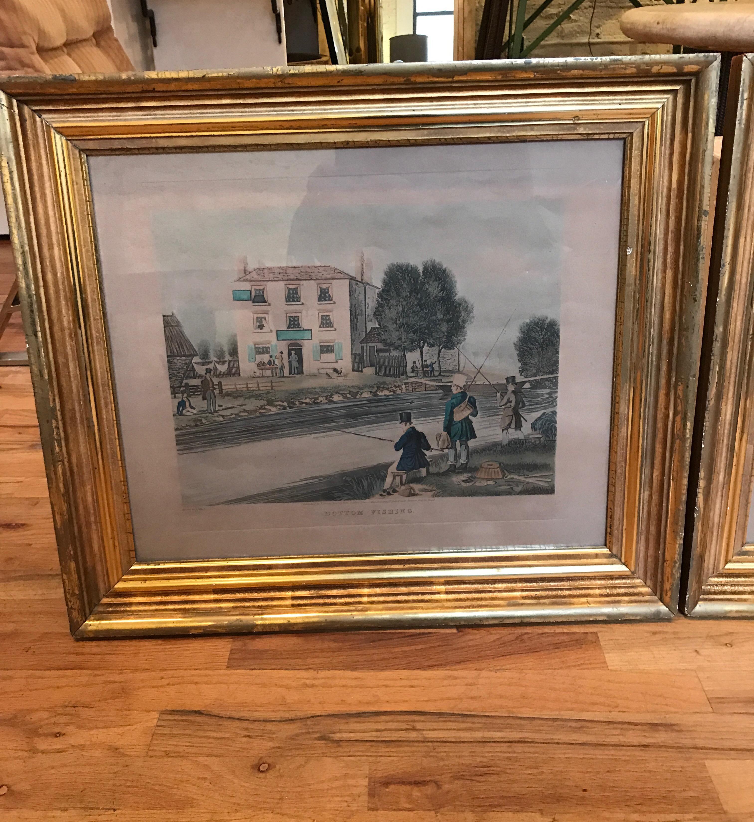 Pair of 19th Century Fishing Prints in Original Classic American Giltwood Frames 9