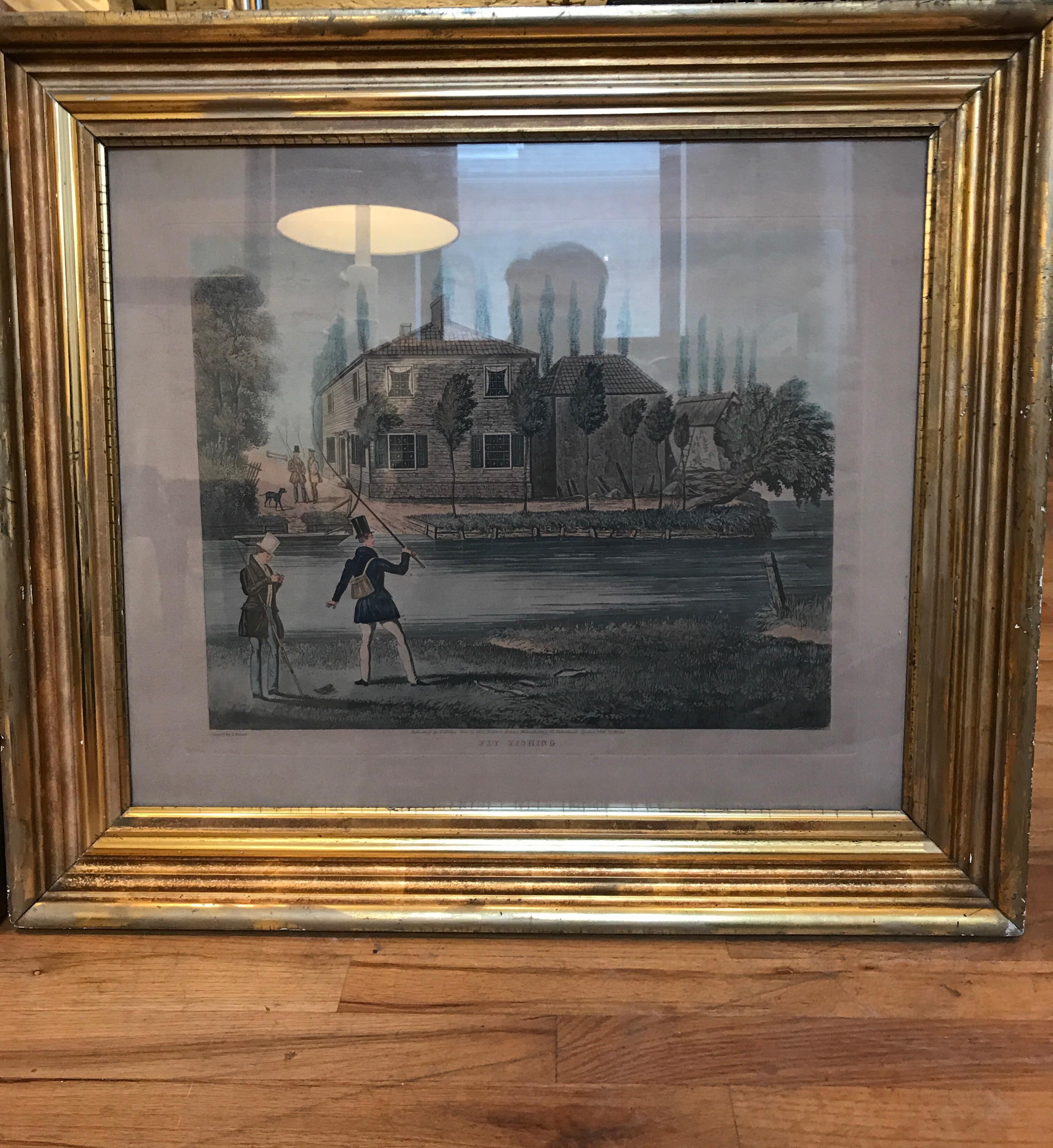 Pair of 19th century fishing themed prints. The prints are entitled Fly Fishing and Bottom Fishing.
Printed by Pollard. Published by Holme November 17, 1831. Picture Frame Manufactory 15 Tabernade Square Oid School Road.
The 19th century American