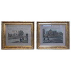 Pair of 19th Century Fishing Prints in Original Classic American Giltwood Frames