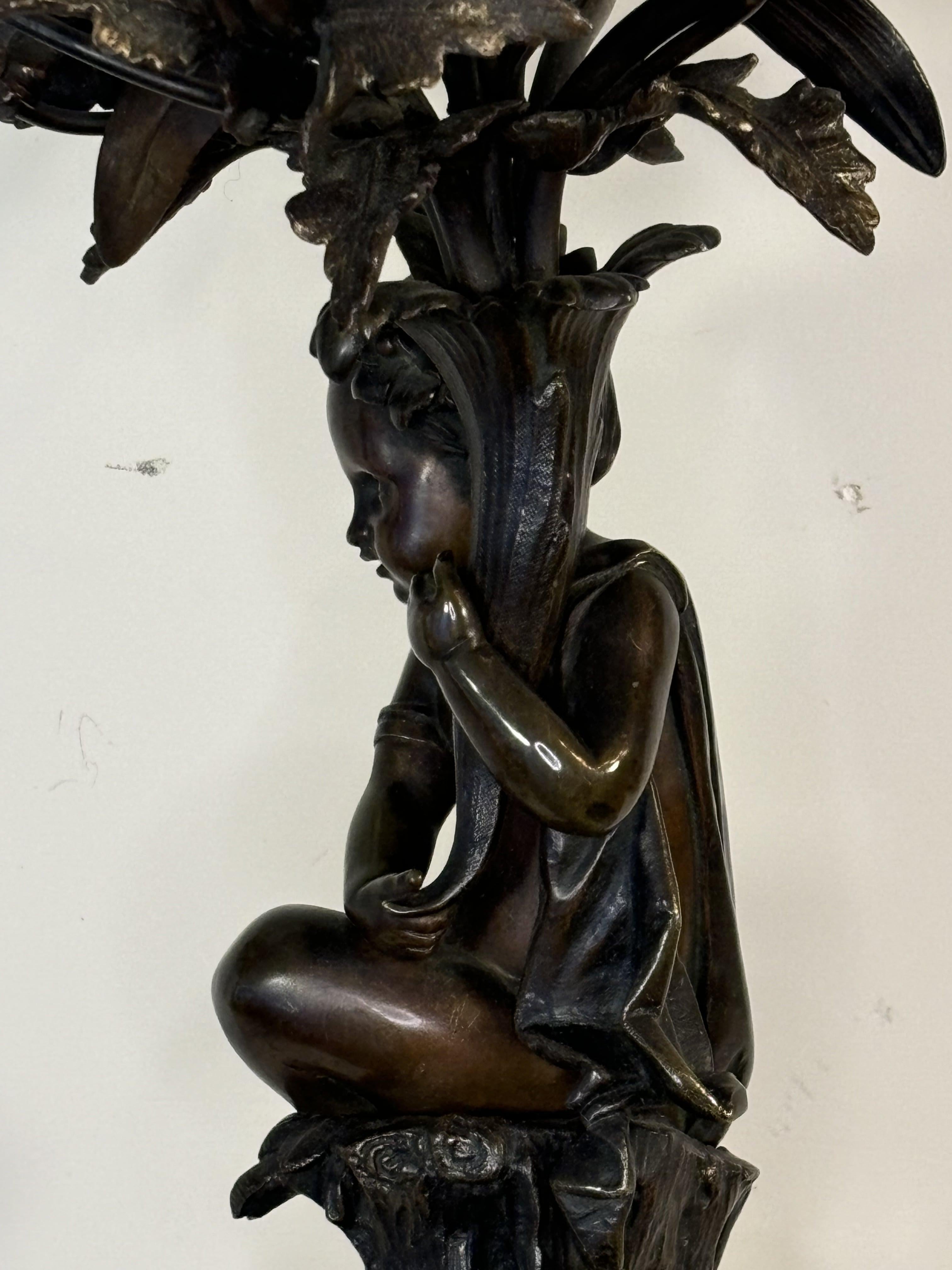 Pair of 19th century Five-Light Candelabras, in bronze, decorated With Putti 2