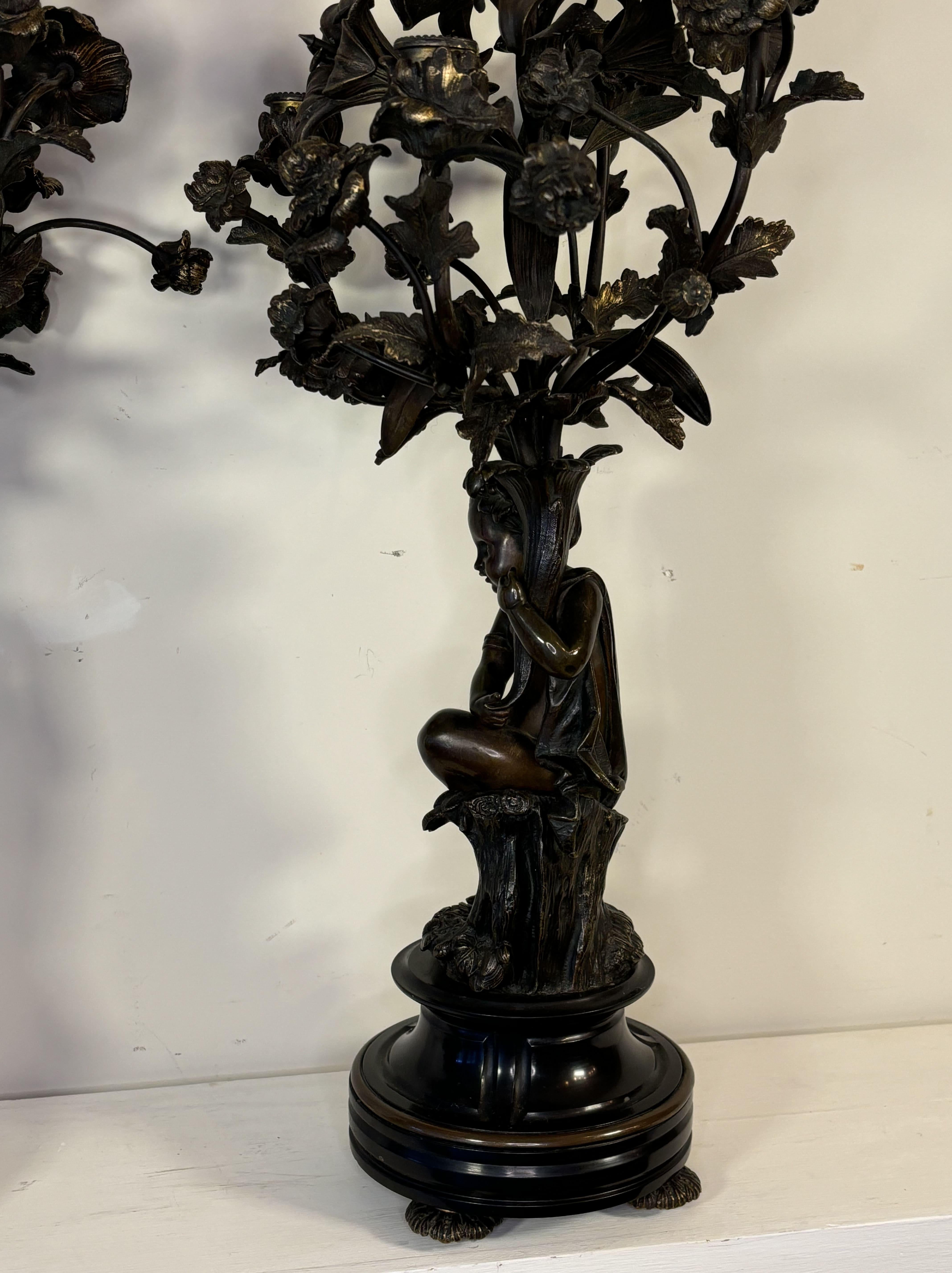 Pair of 19th century Five-Light Candelabras, in bronze, decorated With Putti 3