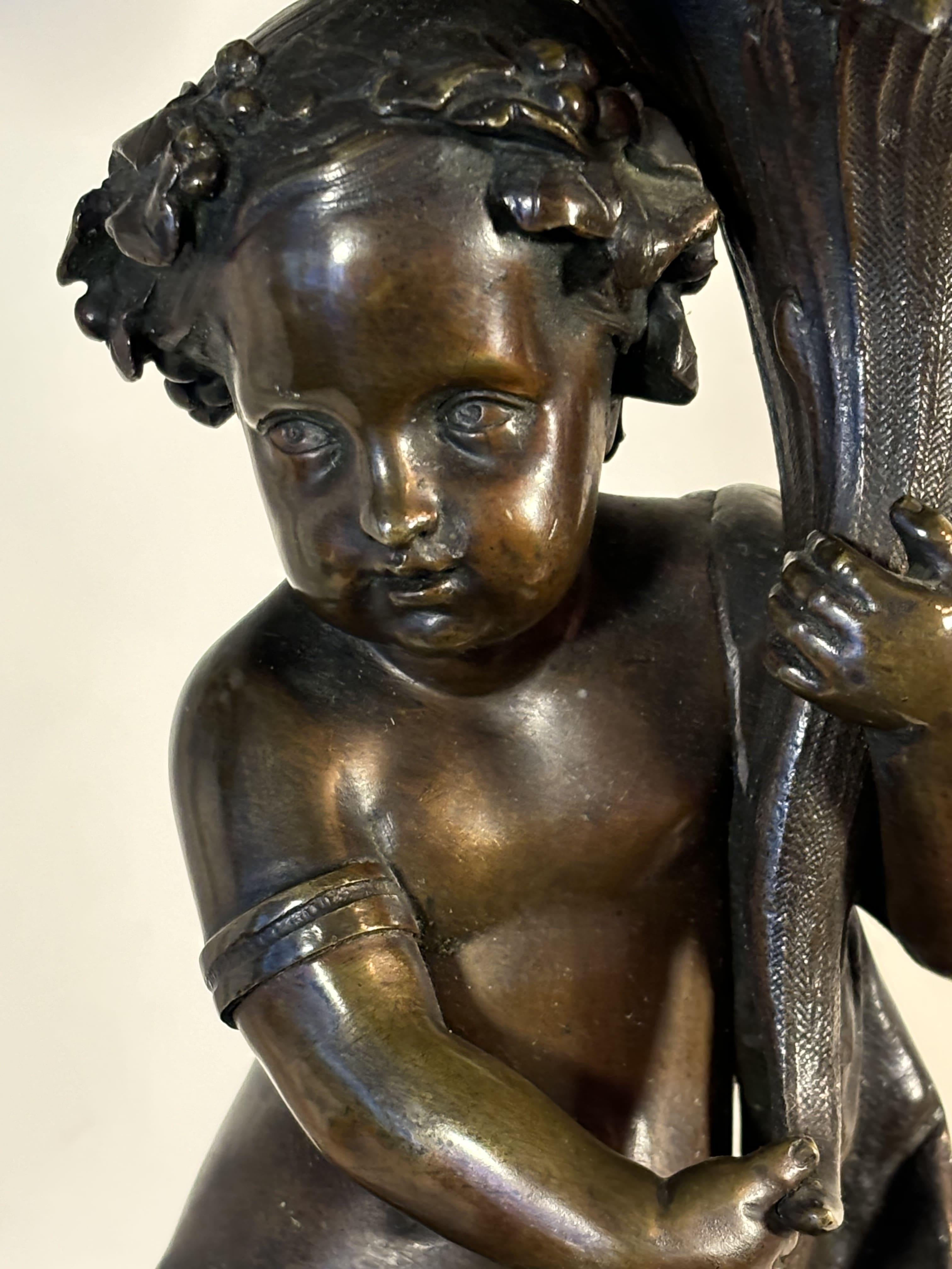 Pair of 19th century Five-Light Candelabras, in bronze, decorated With Putti 7