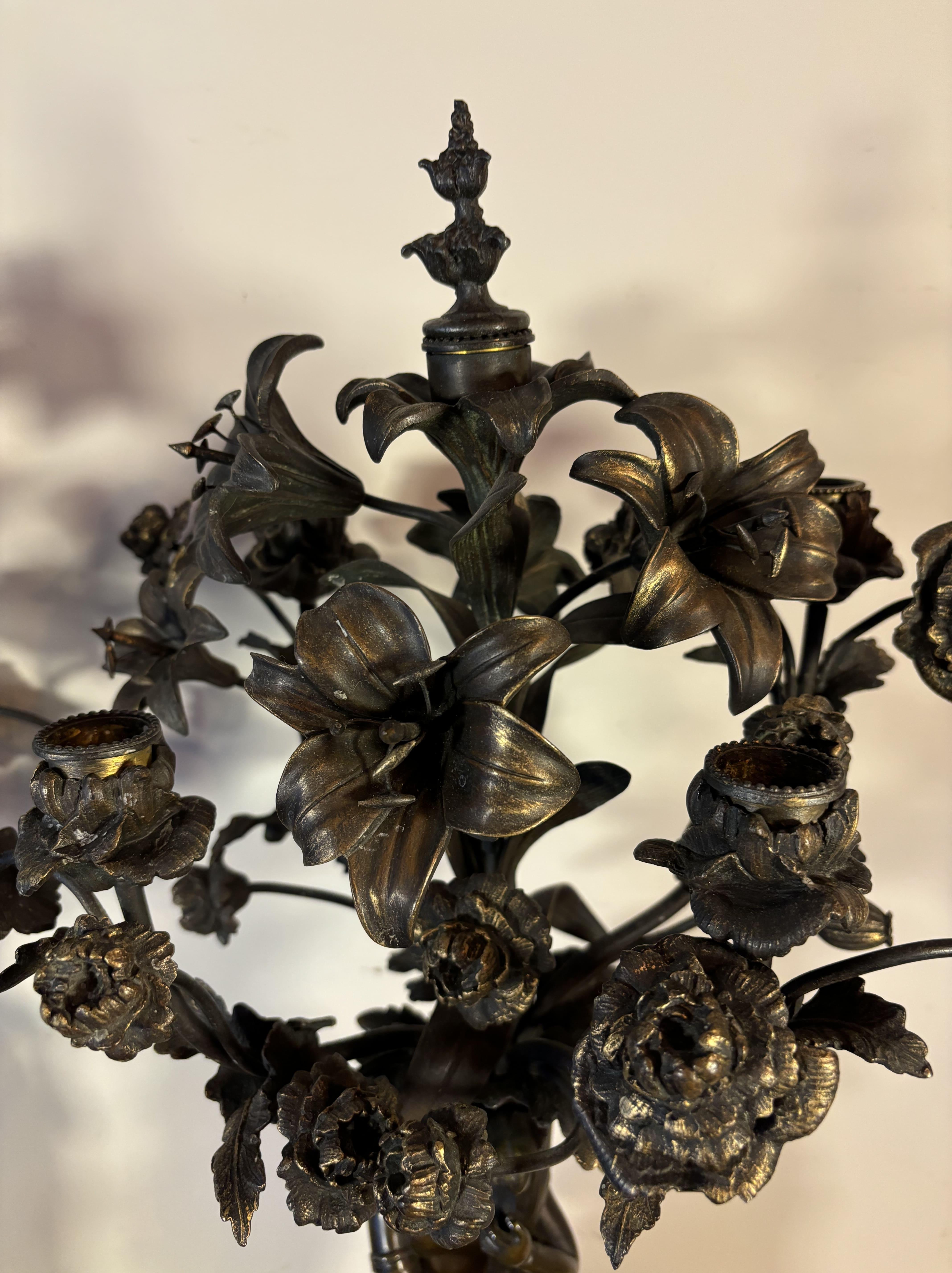 Pair of 19th century Five-Light Candelabras, in bronze, decorated With Putti 8