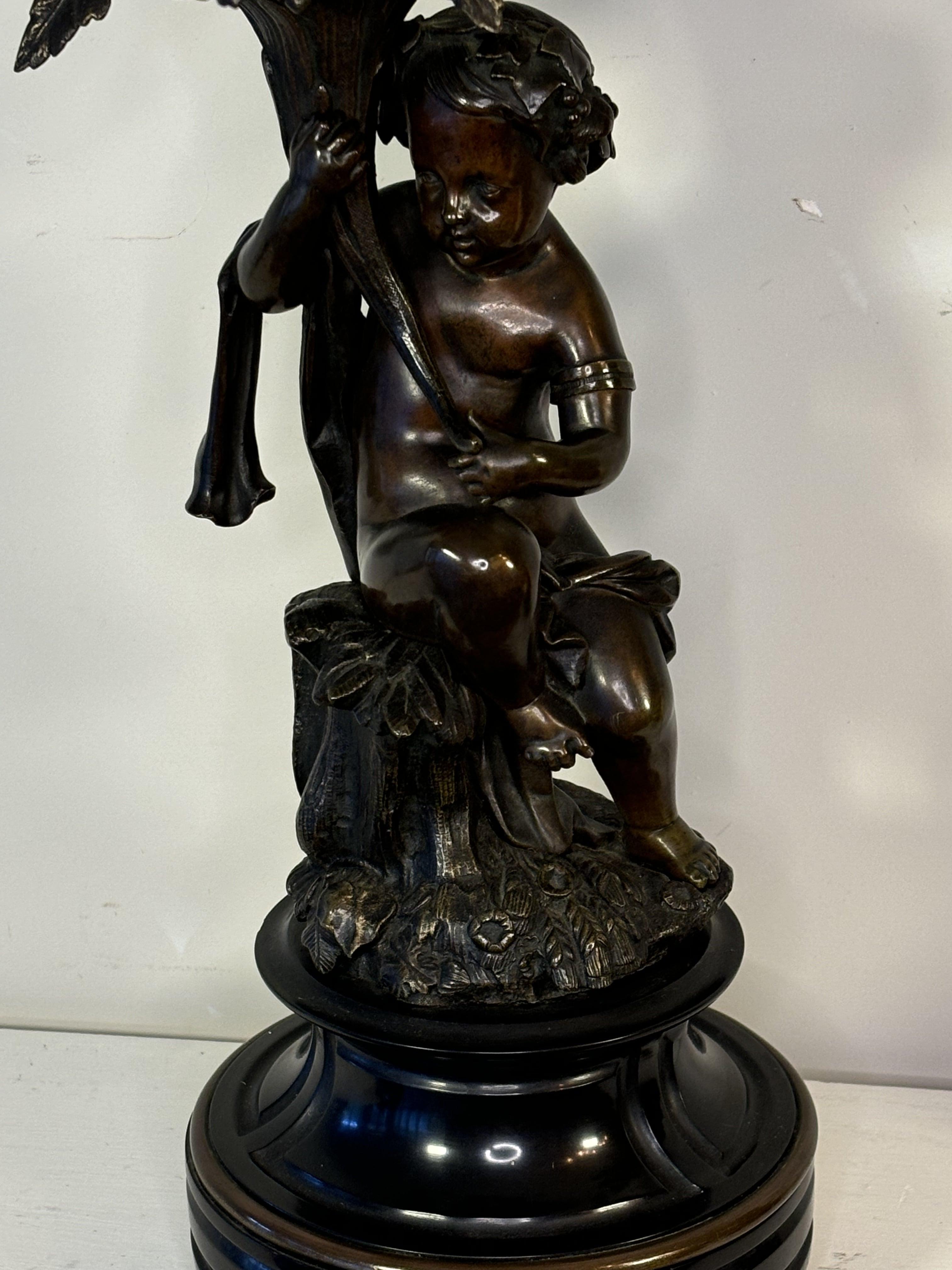 Napoleon III Pair of 19th century Five-Light Candelabras, in bronze, decorated With Putti