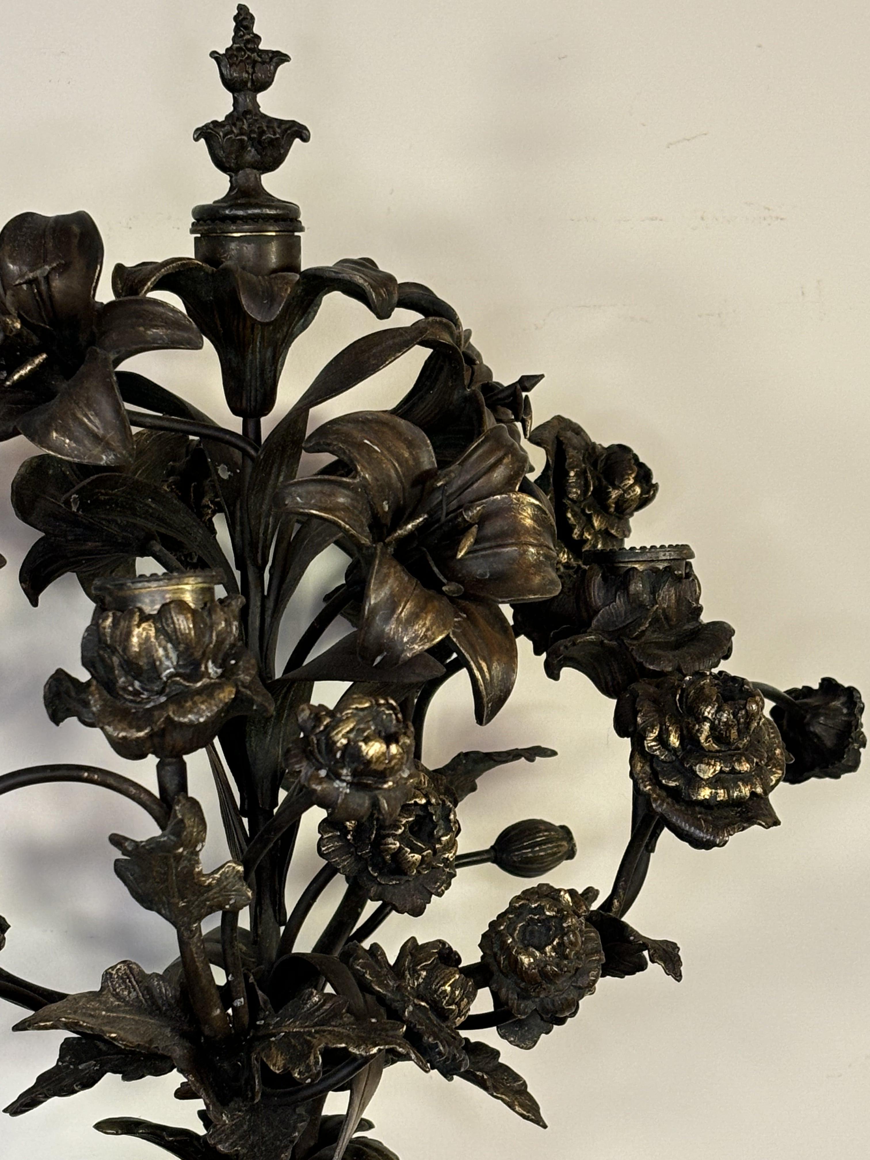 French Pair of 19th century Five-Light Candelabras, in bronze, decorated With Putti