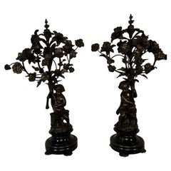 Pair of 19th century Five-Light Candelabras, in bronze, decorated With Putti