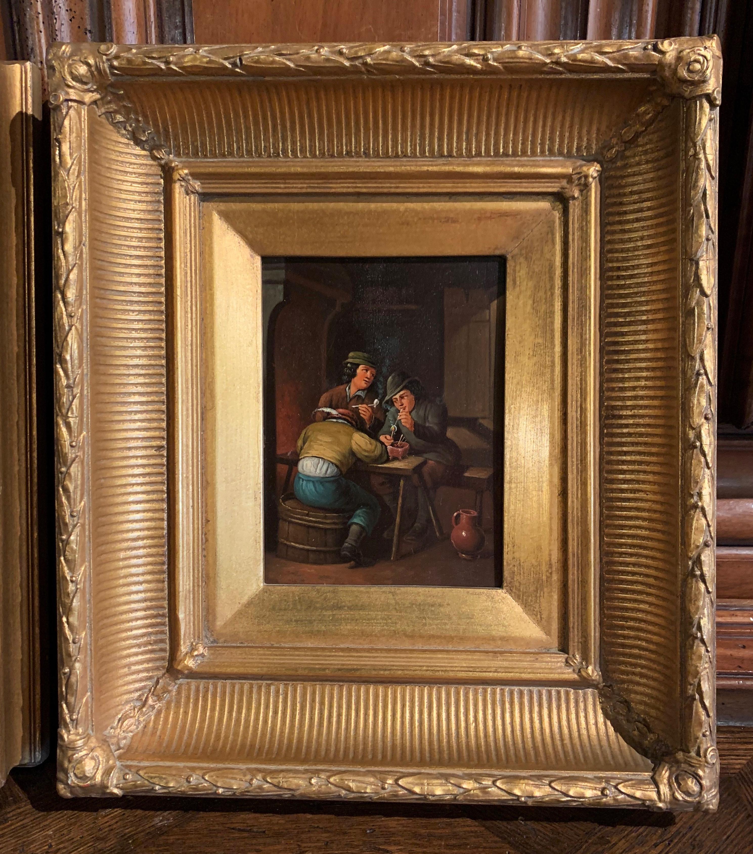 Paar flämische Gemälde des 19. Jahrhunderts:: Öl auf Kupfer:: in vergoldetem Rahmen nach Teniers (Belgisch) im Angebot