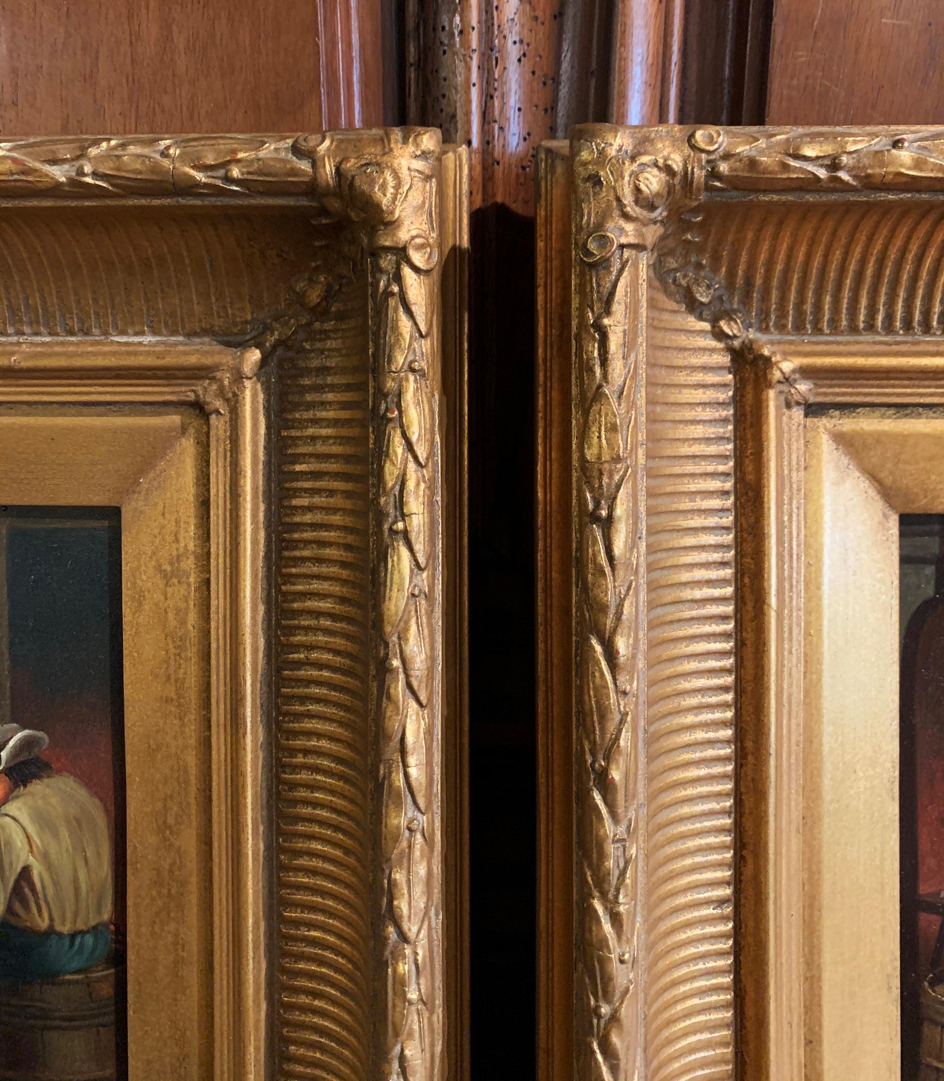 Paar flämische Gemälde des 19. Jahrhunderts:: Öl auf Kupfer:: in vergoldetem Rahmen nach Teniers im Zustand „Hervorragend“ im Angebot in Dallas, TX
