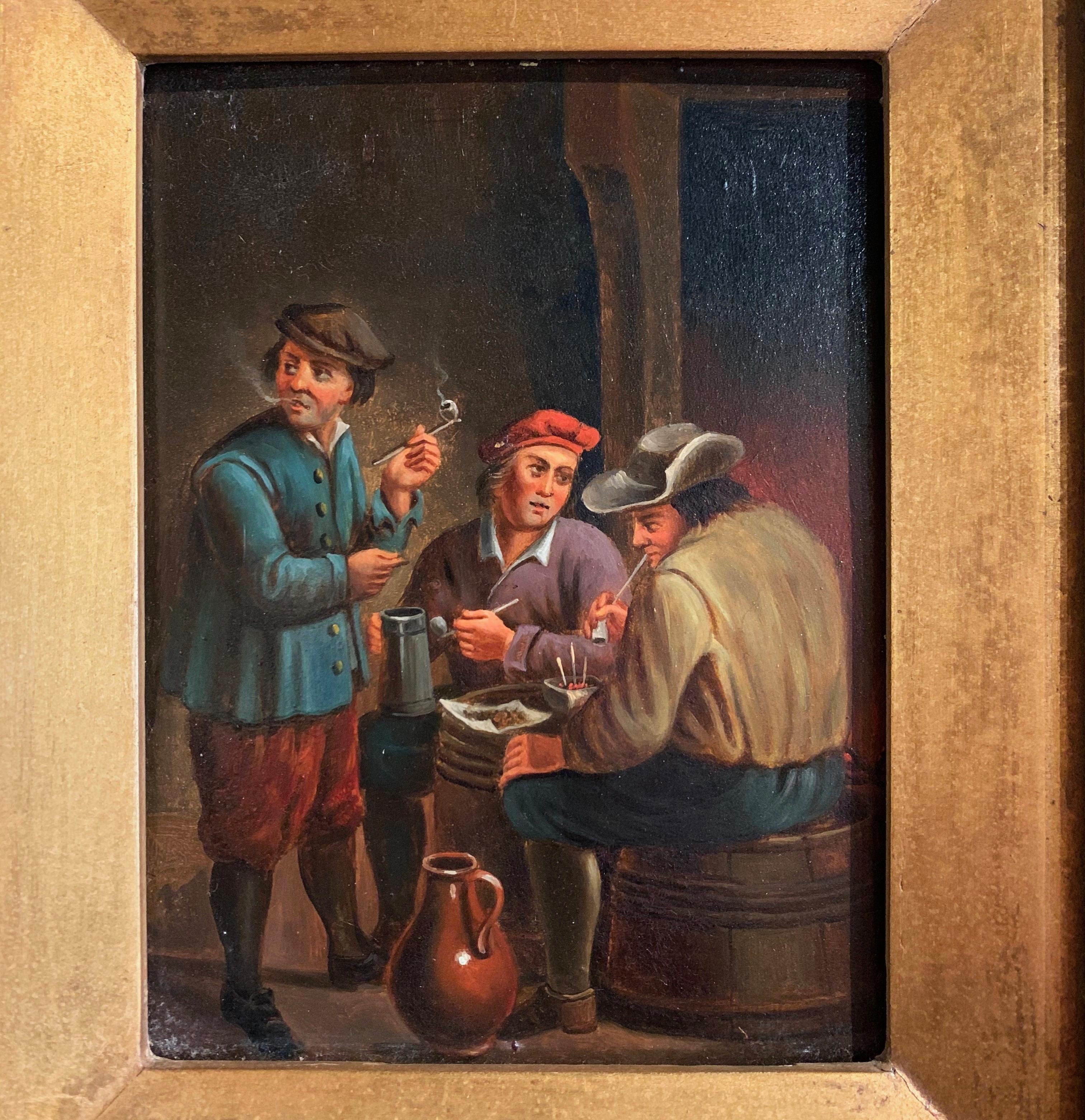 Paar flämische Gemälde des 19. Jahrhunderts:: Öl auf Kupfer:: in vergoldetem Rahmen nach Teniers im Angebot 1