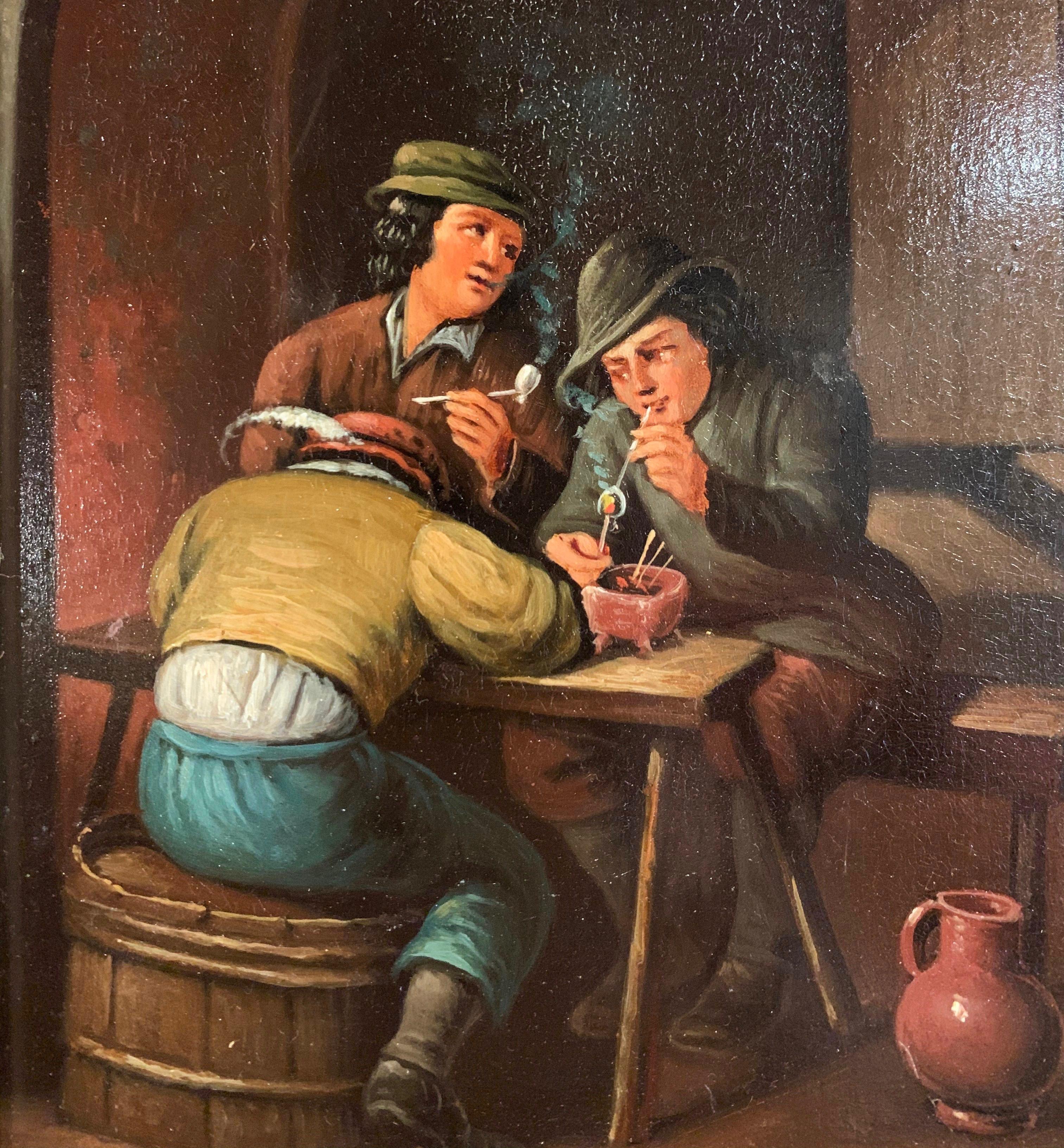 Paar flämische Gemälde des 19. Jahrhunderts:: Öl auf Kupfer:: in vergoldetem Rahmen nach Teniers im Angebot 4