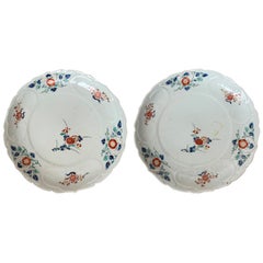 Pair of 19th Century Floral Round Porcelain Plates with Scalloped Edge, Unmarked