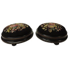 Pair of 19th Century Floral Tapestry English Round Foot Stools