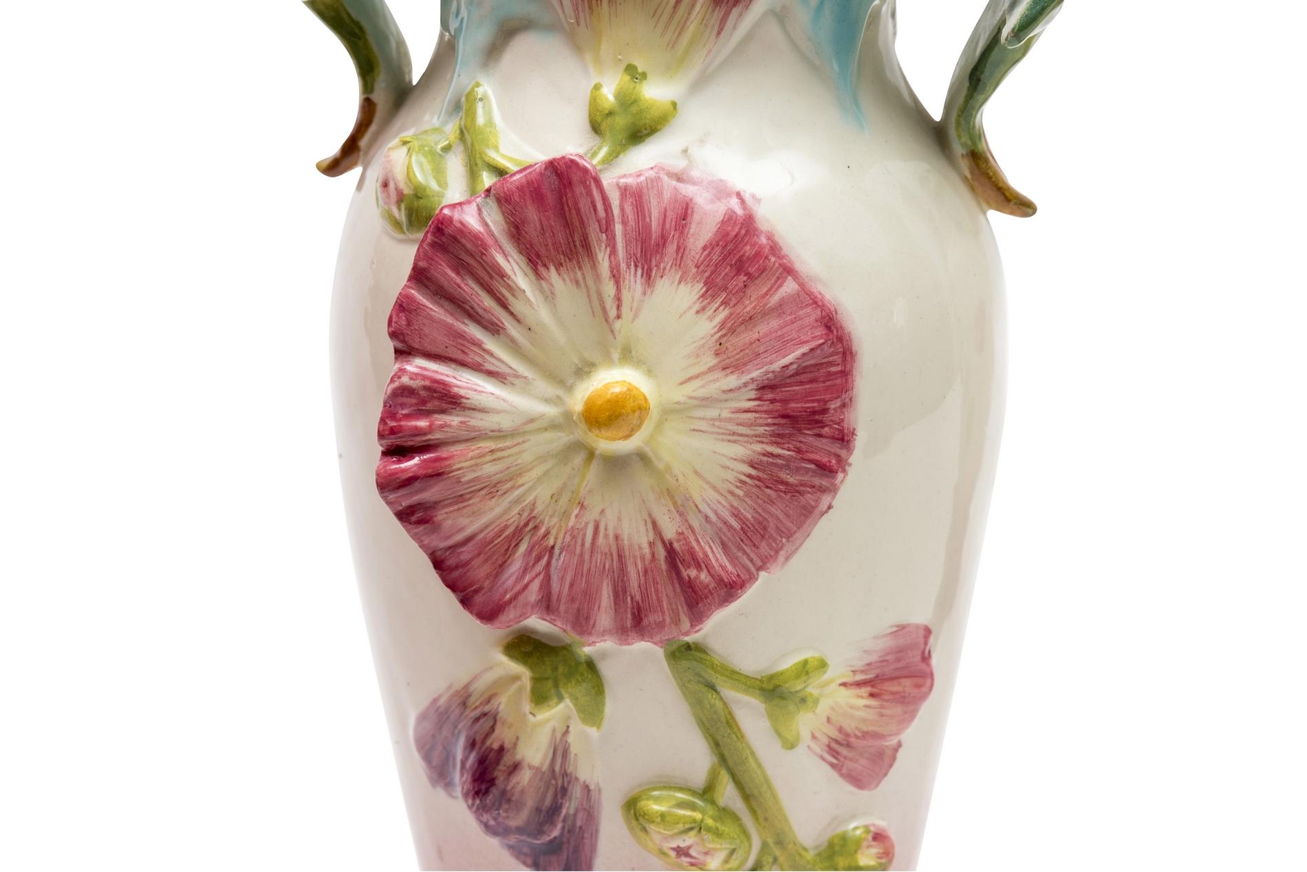 Belle Époque Pair of 19th Century Floral Vases by Delphin Massier For Sale