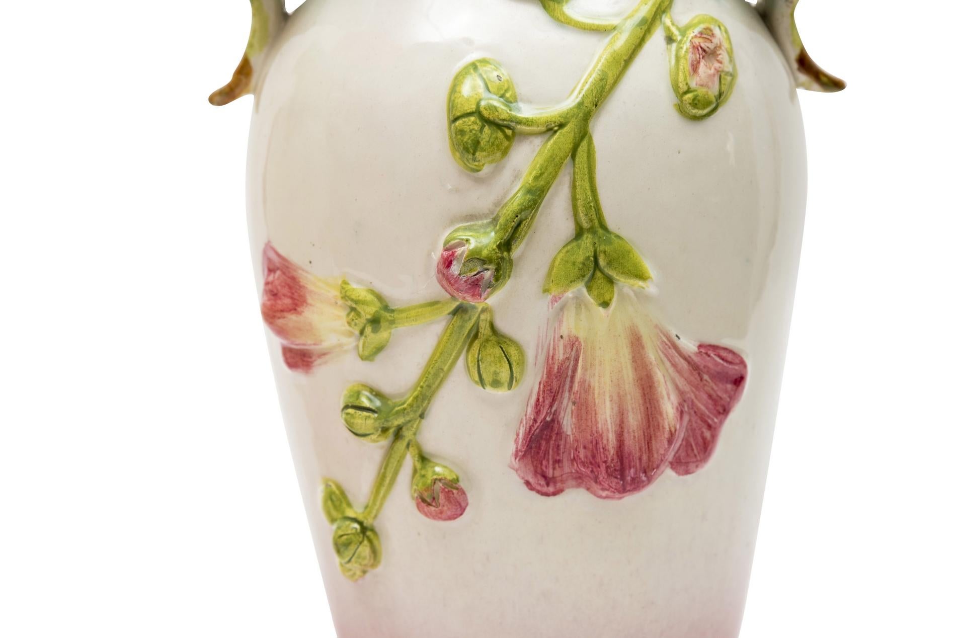 French Pair of 19th Century Floral Vases by Delphin Massier For Sale