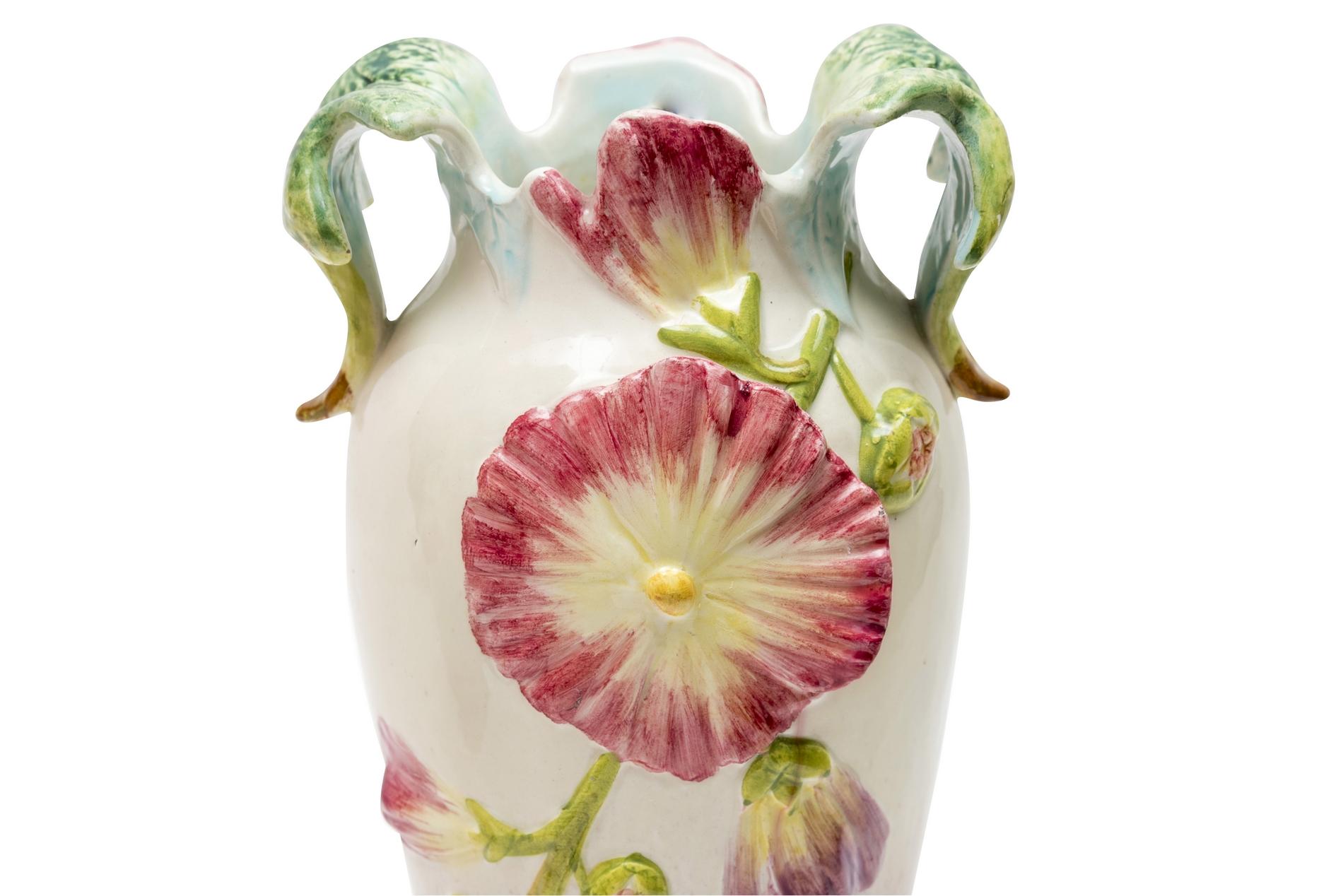 Enameled Pair of 19th Century Floral Vases by Delphin Massier For Sale