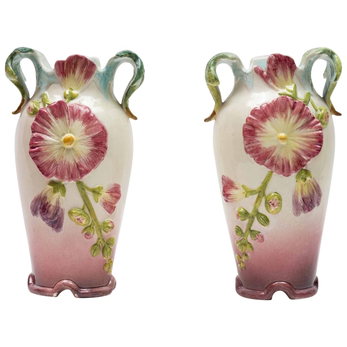 Pair of 19th Century Floral Vases by Delphin Massier For Sale