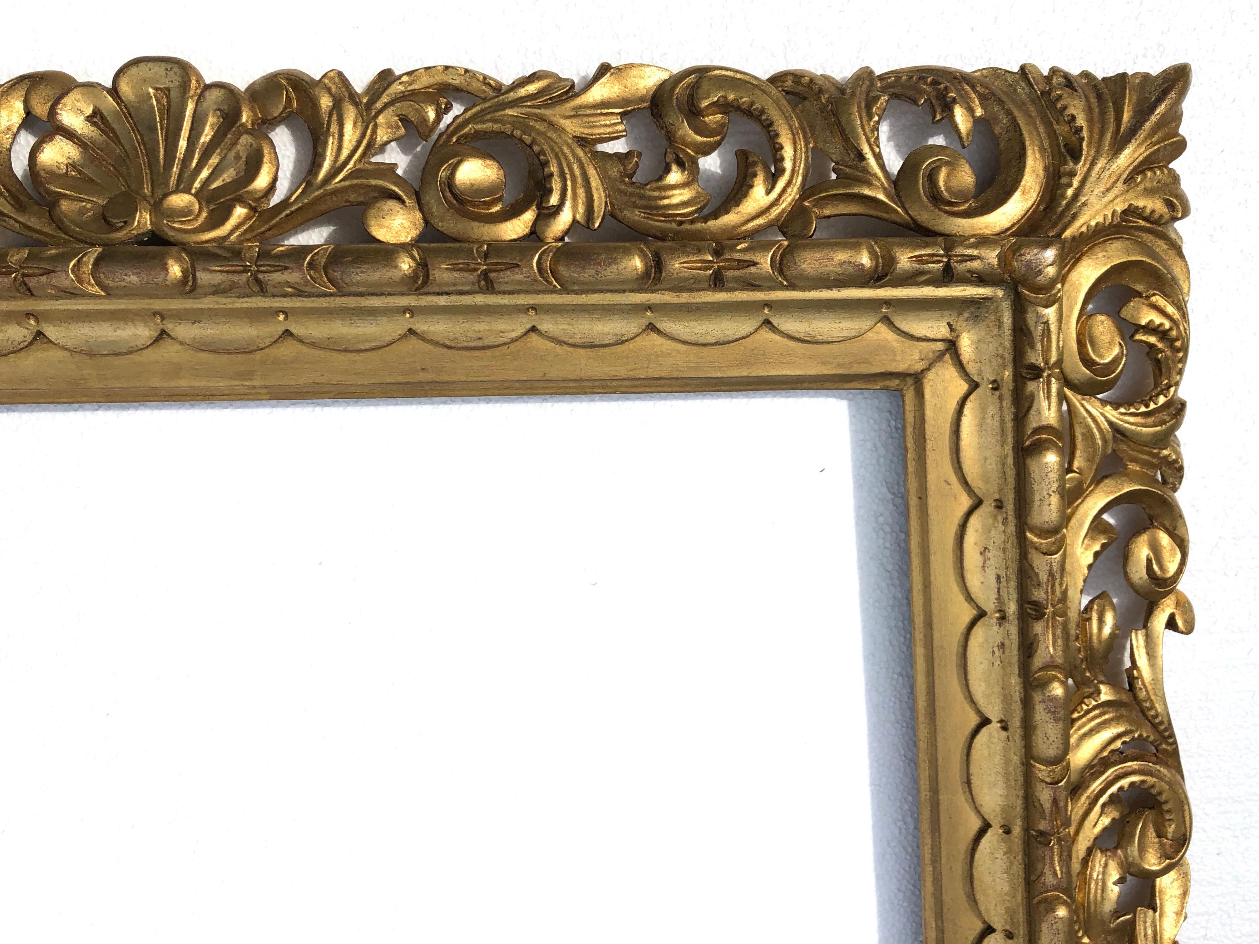 Hand-Carved  Mirror Frames Pair of Giltwood 19th Century Florentine For Sale