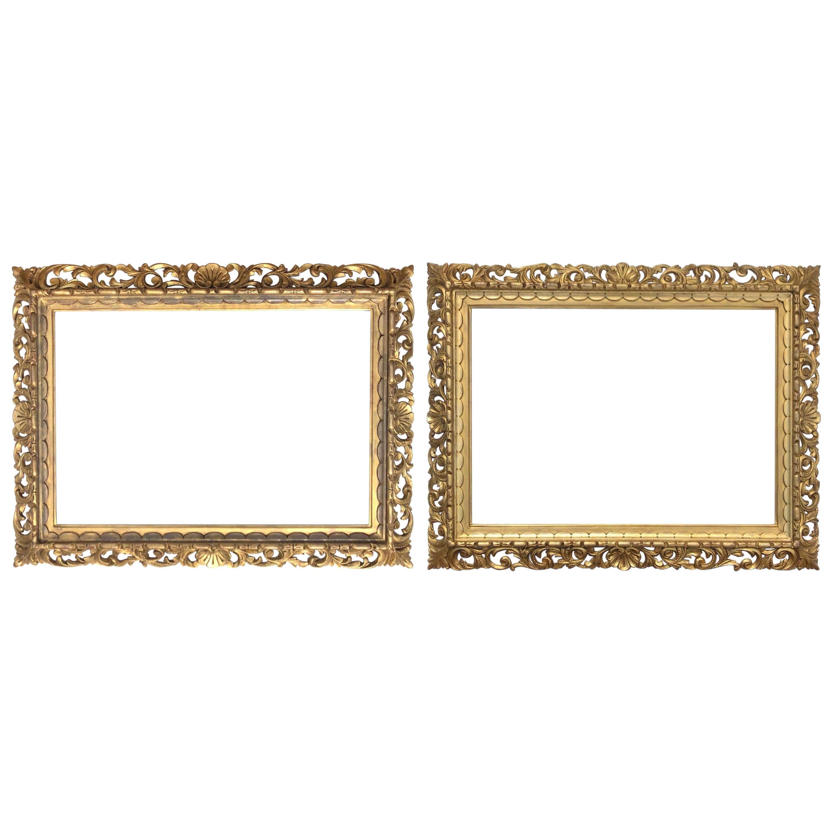  Mirror Frames Pair of Giltwood 19th Century Florentine For Sale