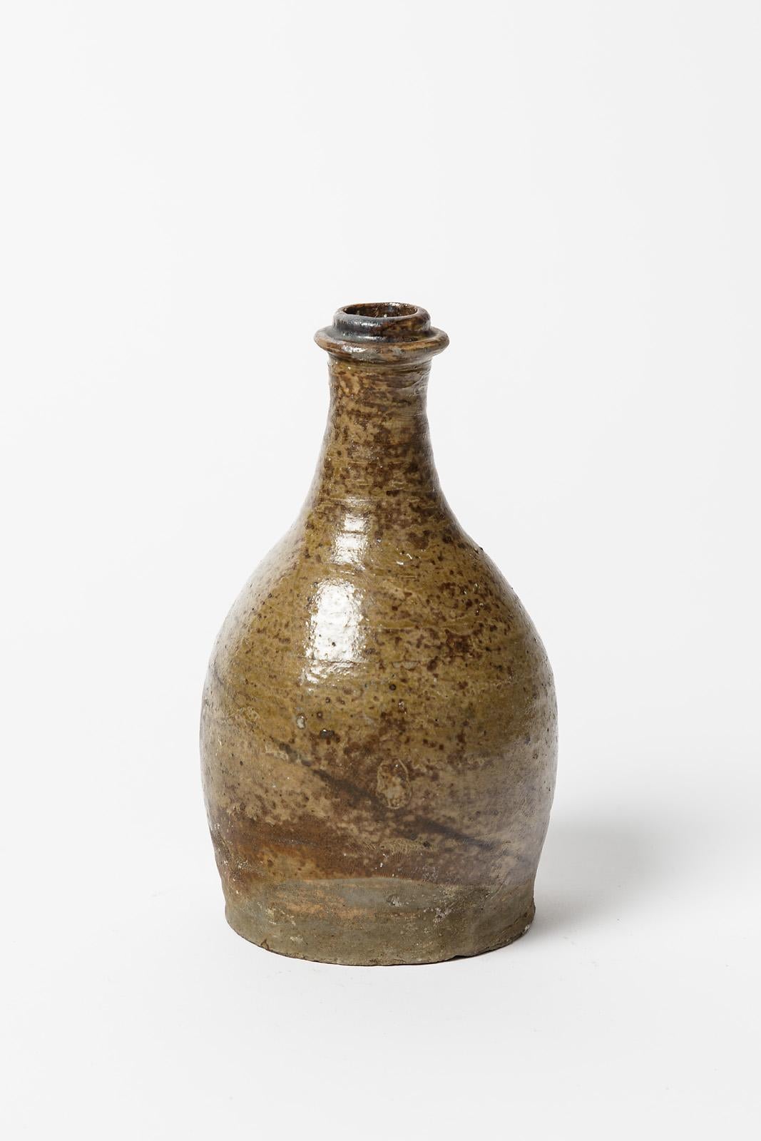 Ein Paar Steingut-Keramikflaschen der Volkskunst des 19. Jahrhunderts, realisiert in La Borne im Angebot 1