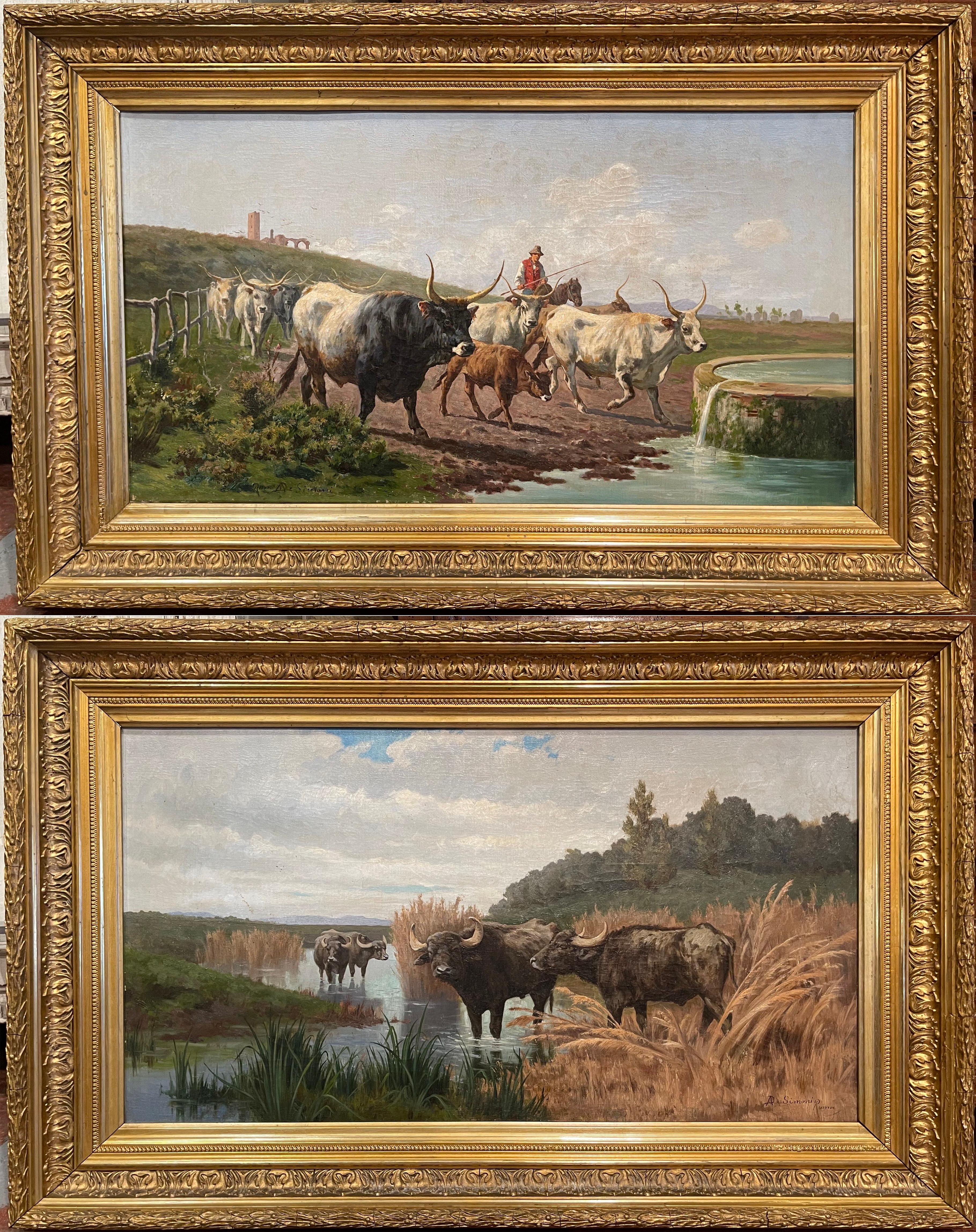 Pair of 19th Century Framed Oil on Canvas Cow Paintings Signed A. de Simoni 13