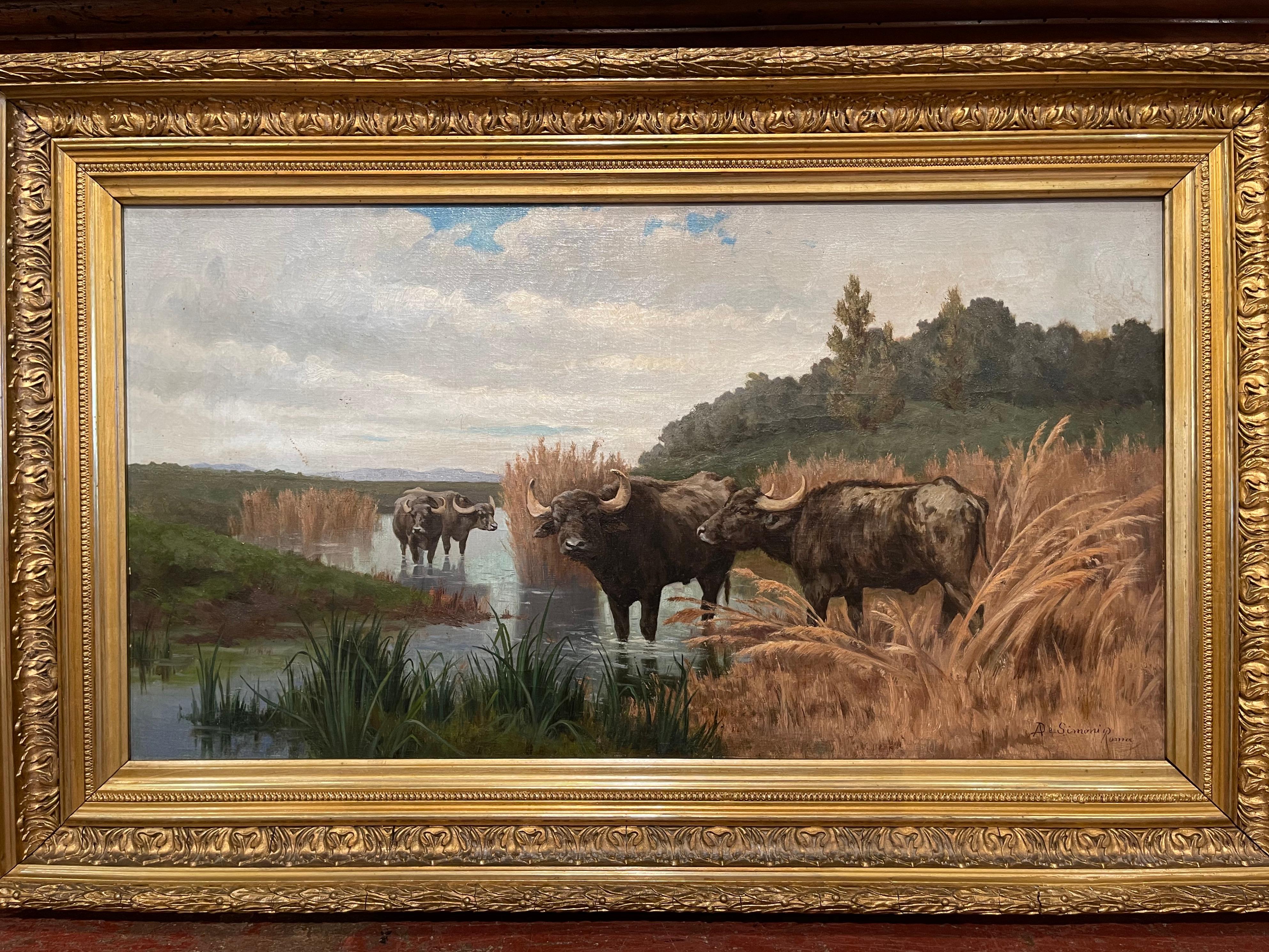 Pair of 19th Century Framed Oil on Canvas Cow Paintings Signed A. de Simoni 1