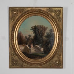 Pair of 19th Century Framed Romantic Chateau Oil Paintings