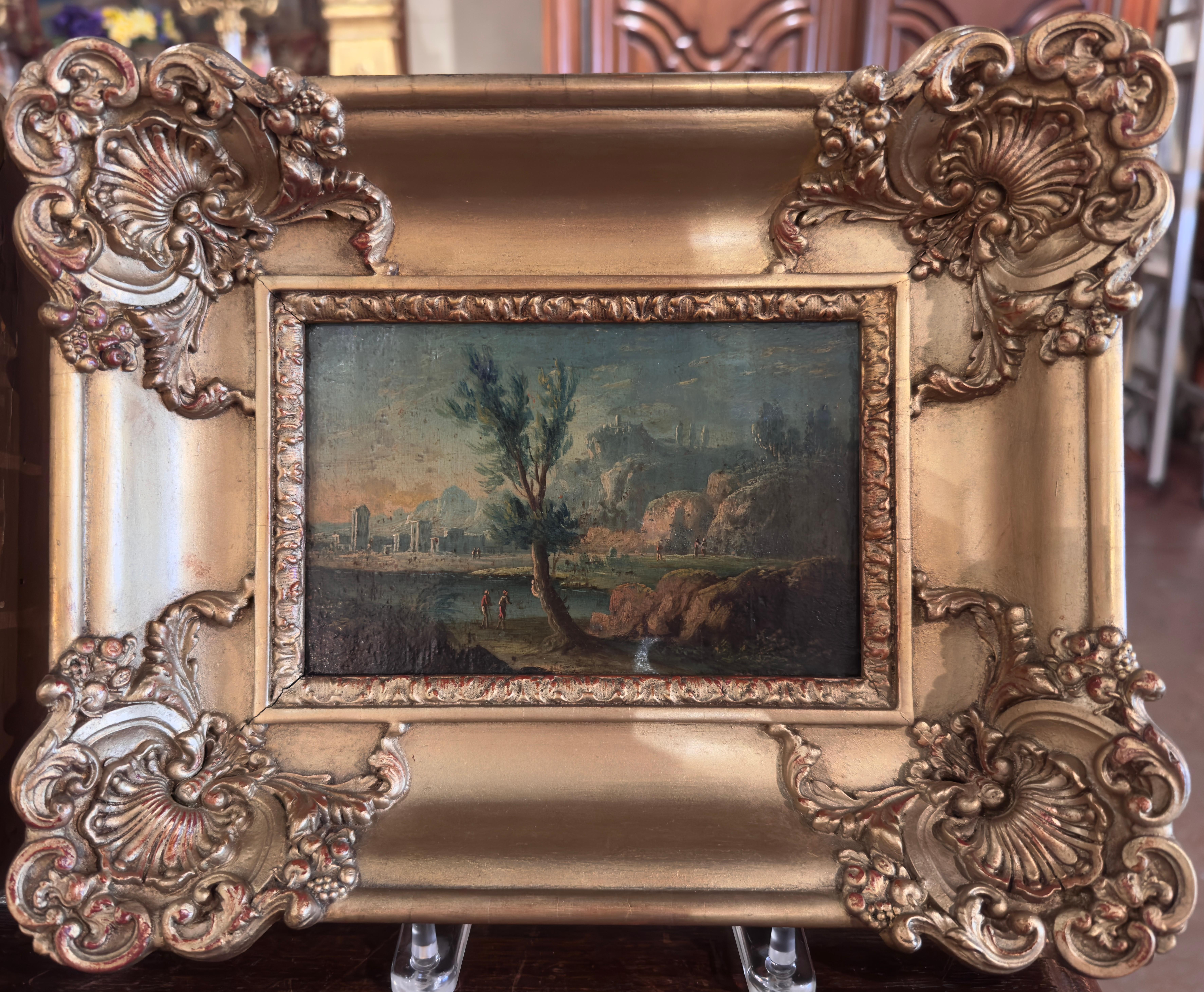 French Pair of 19th Century Framed & Signed Oil on Panel Paintings 