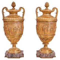 Pair of 19th Century French 19th Century Bronze Urns after Barbedienne