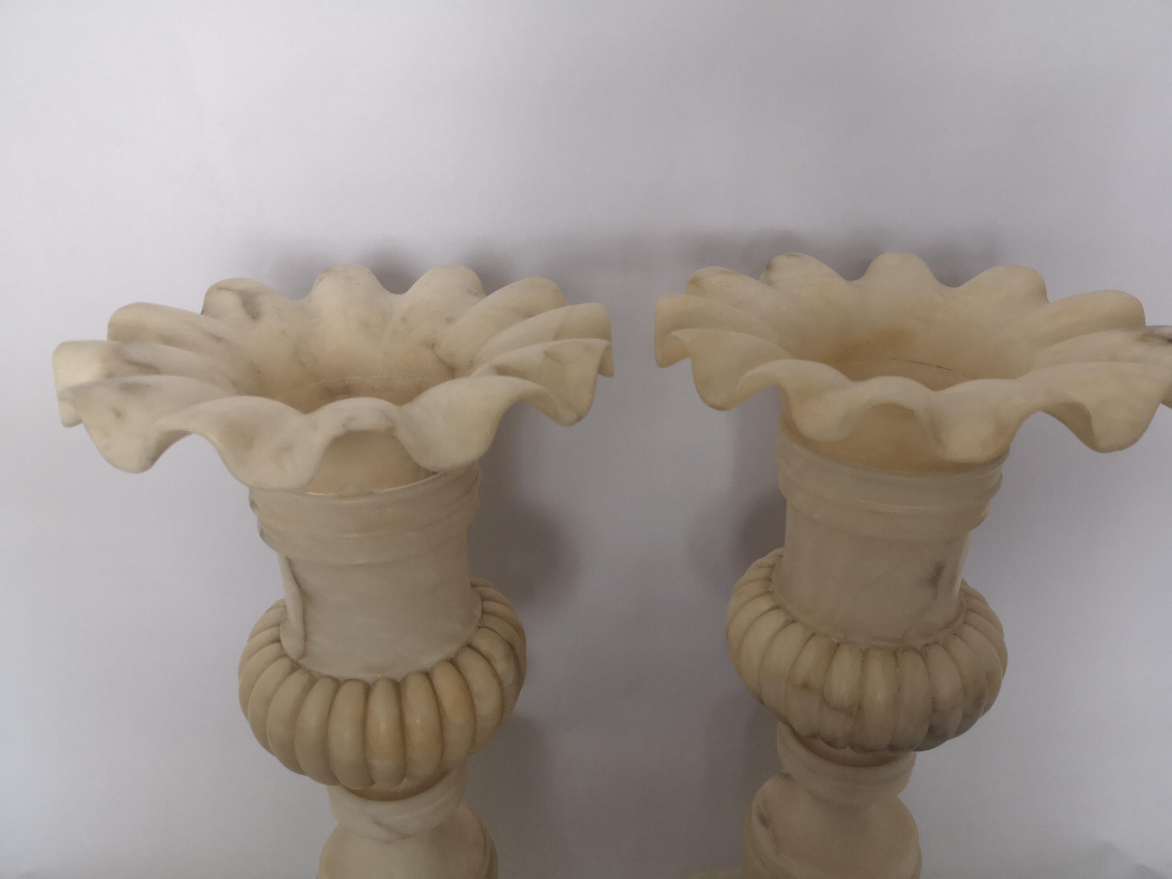 Pair of 19th Century French Alabaster Vases For Sale 1