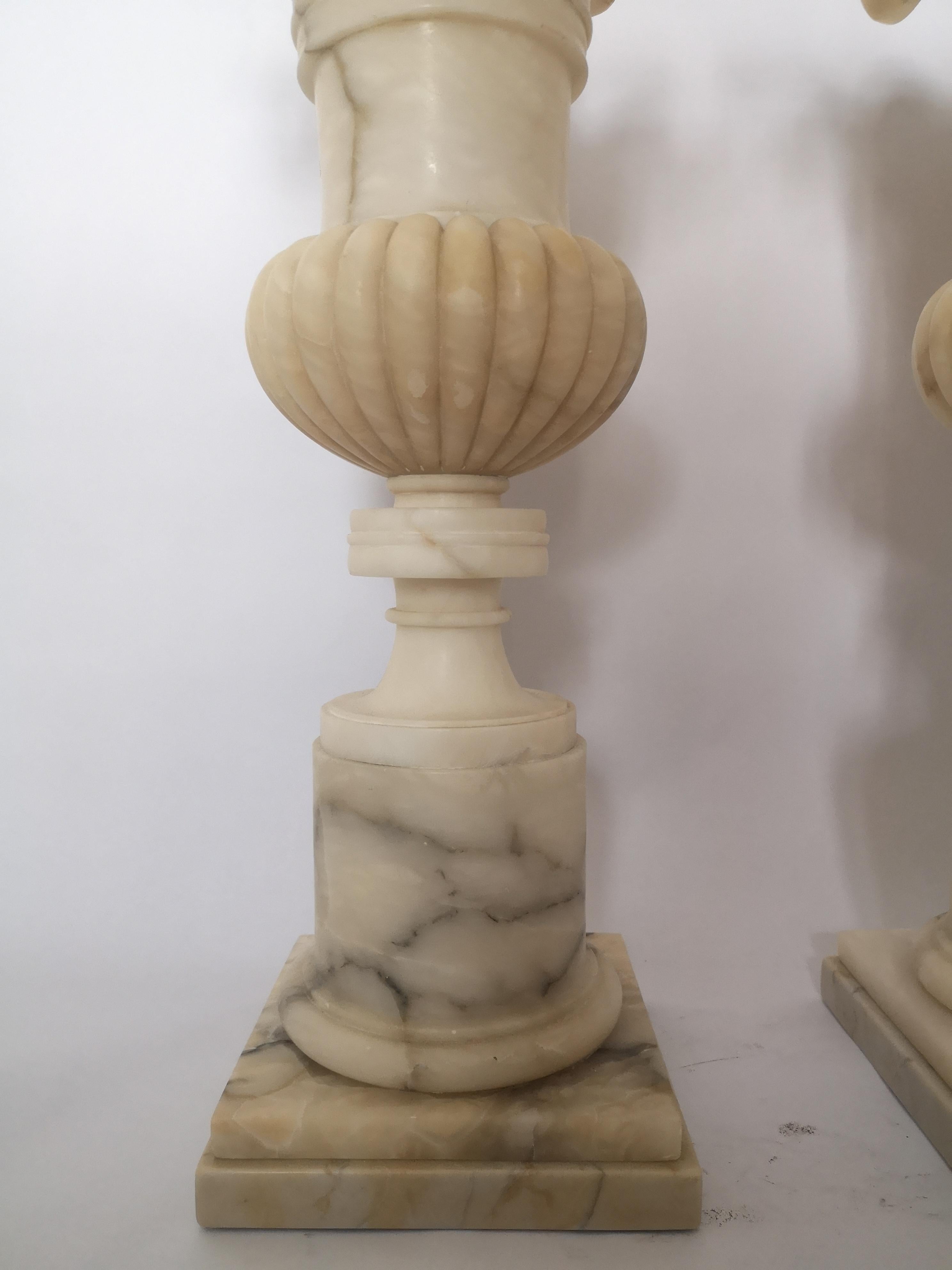 Pair of 19th Century French Alabaster Vases For Sale 3