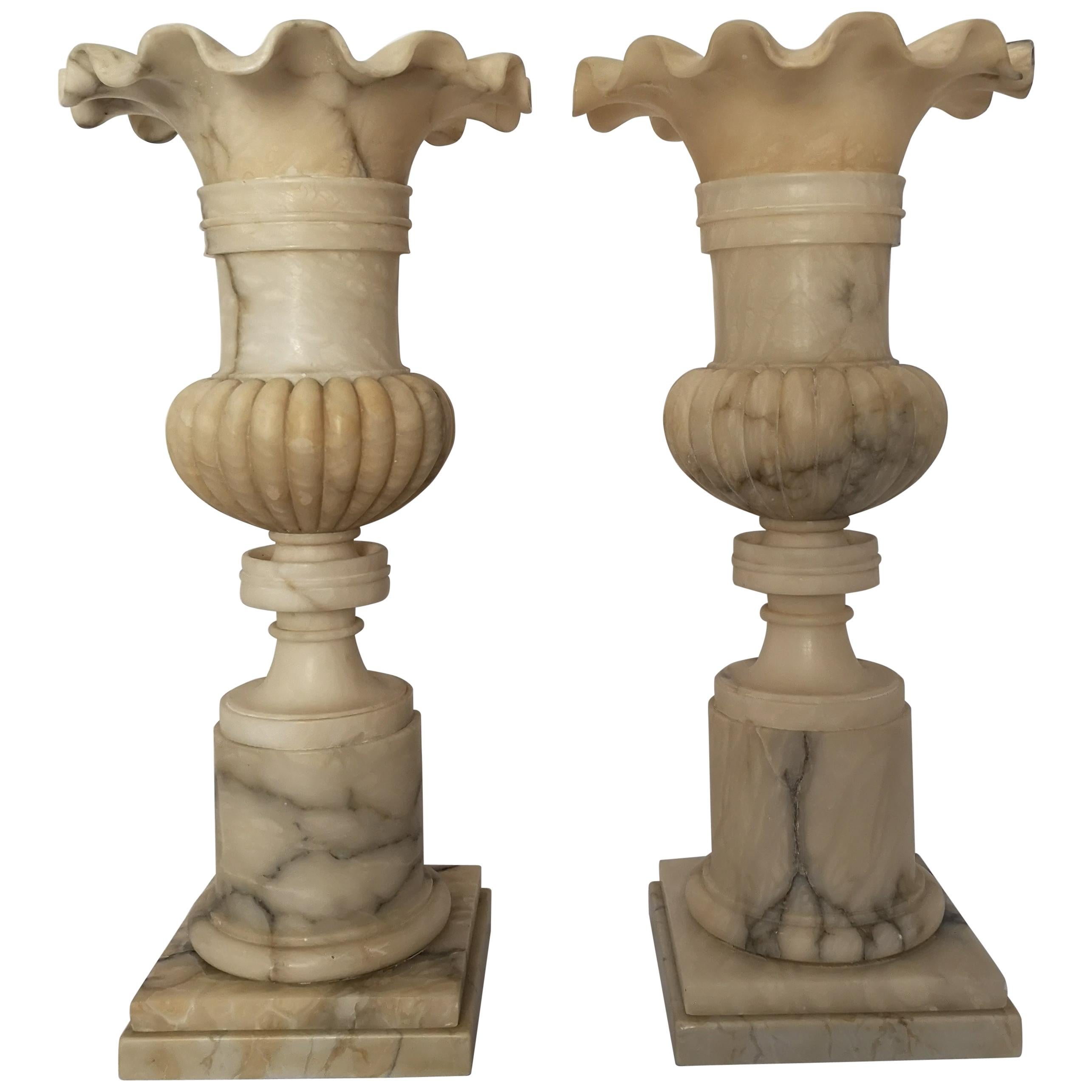 Pair of 19th Century French Alabaster Vases For Sale