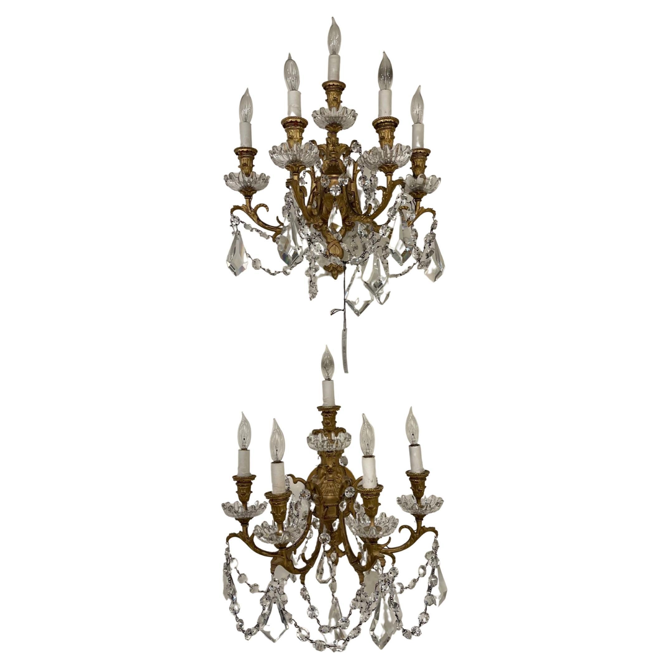 Pair of 19th Century French and Bronze Baccarat Crystal Sconces
