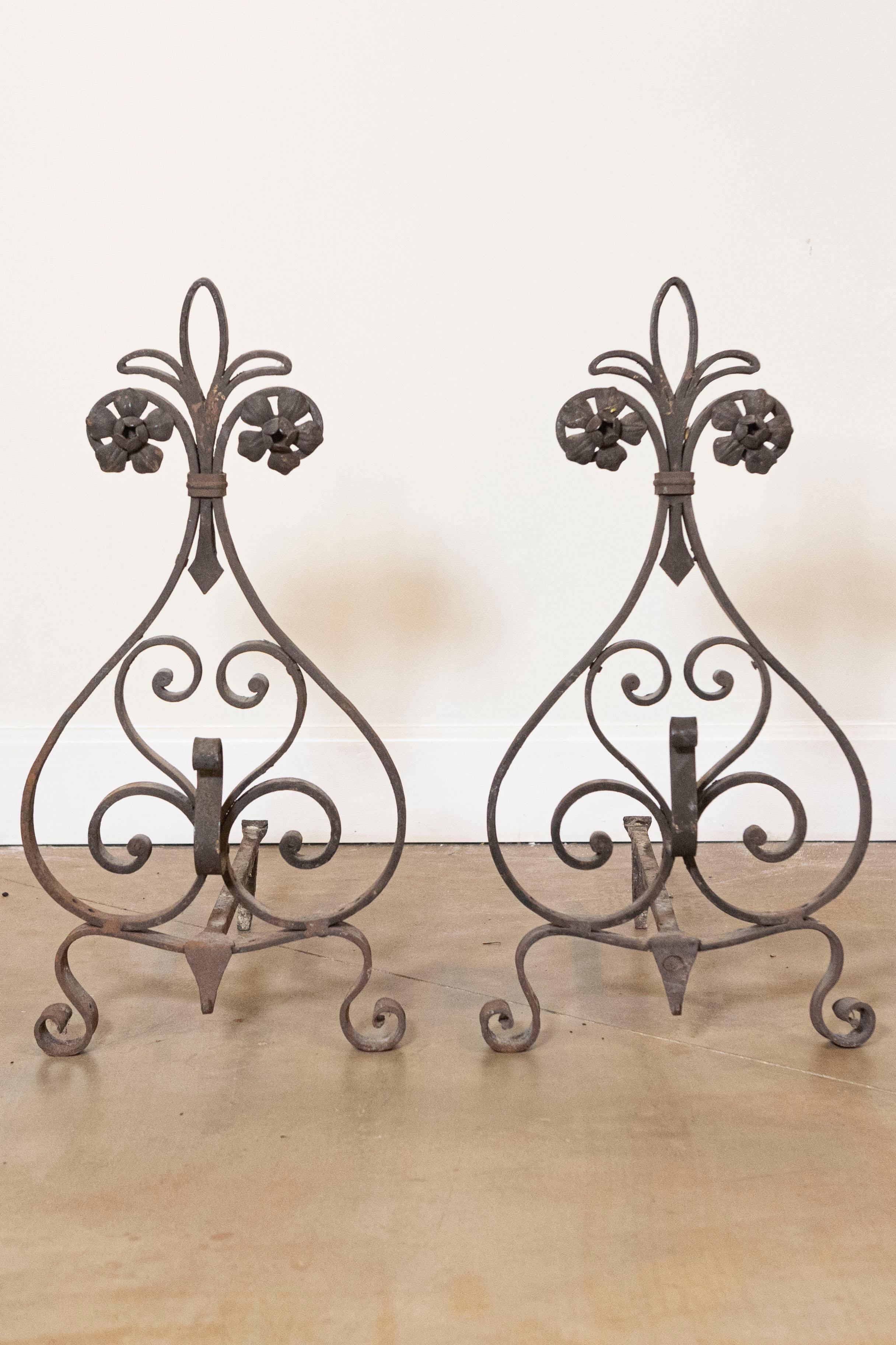 Pair Of 19th Century French Andirons Circa 1860 In Good Condition For Sale In Atlanta, GA