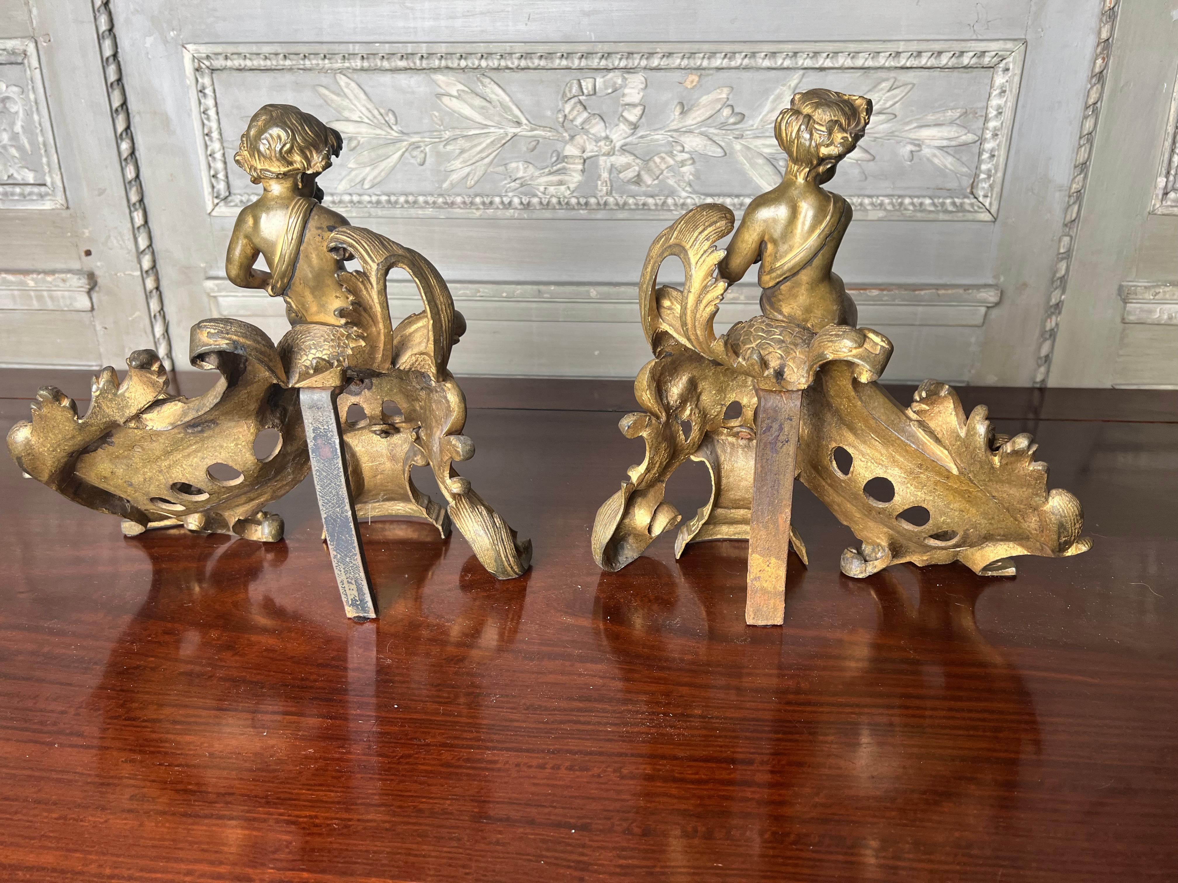 Pair of 19th Century French Andirons in Bronze With Putti Bacchanalia  For Sale 7