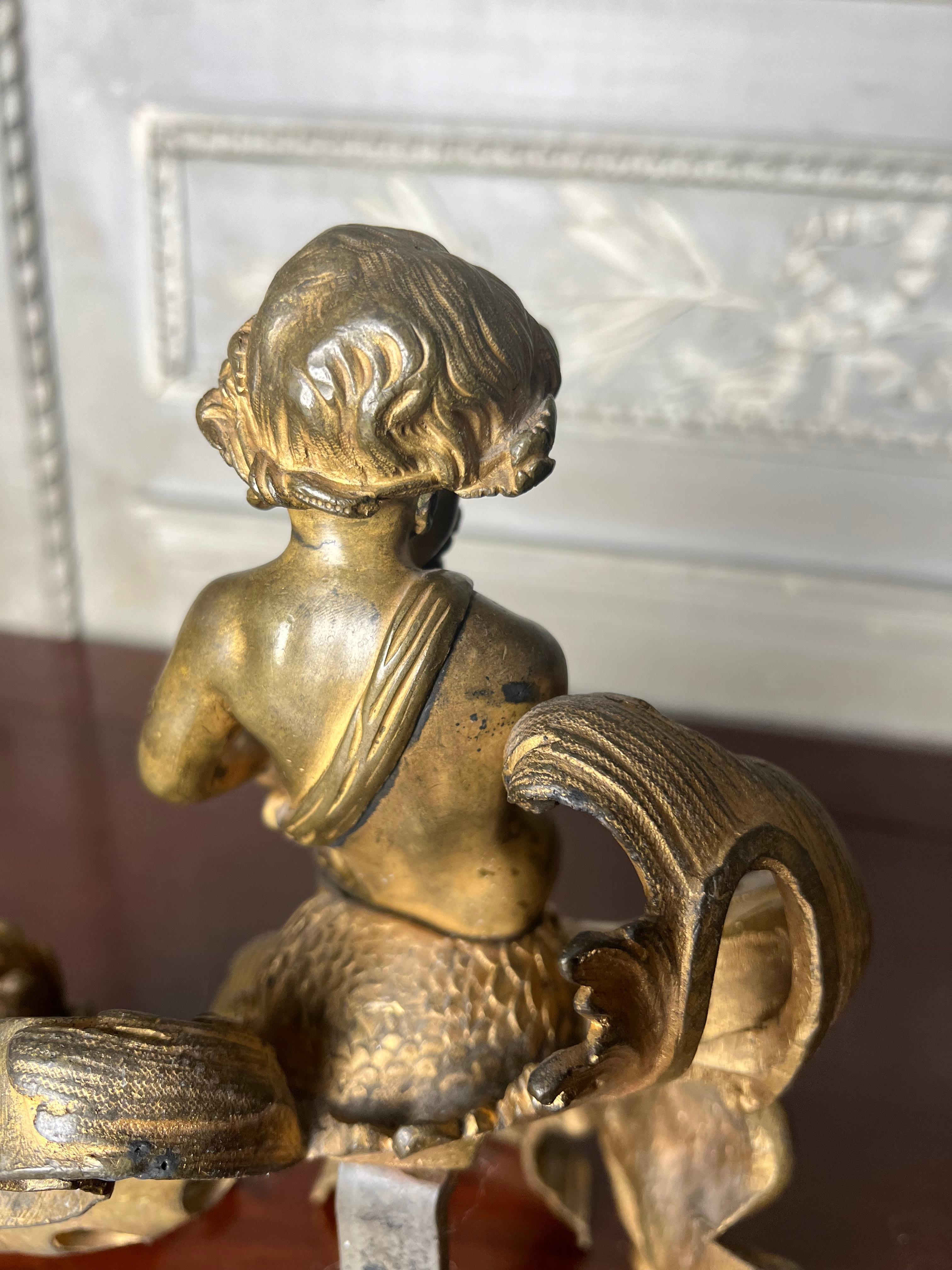 Pair of 19th Century French Andirons in Bronze With Putti Bacchanalia  For Sale 9
