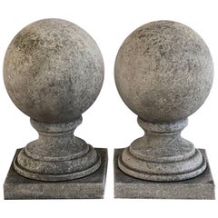 Pair of 19th Century French Antique Limestone Sphere Finials